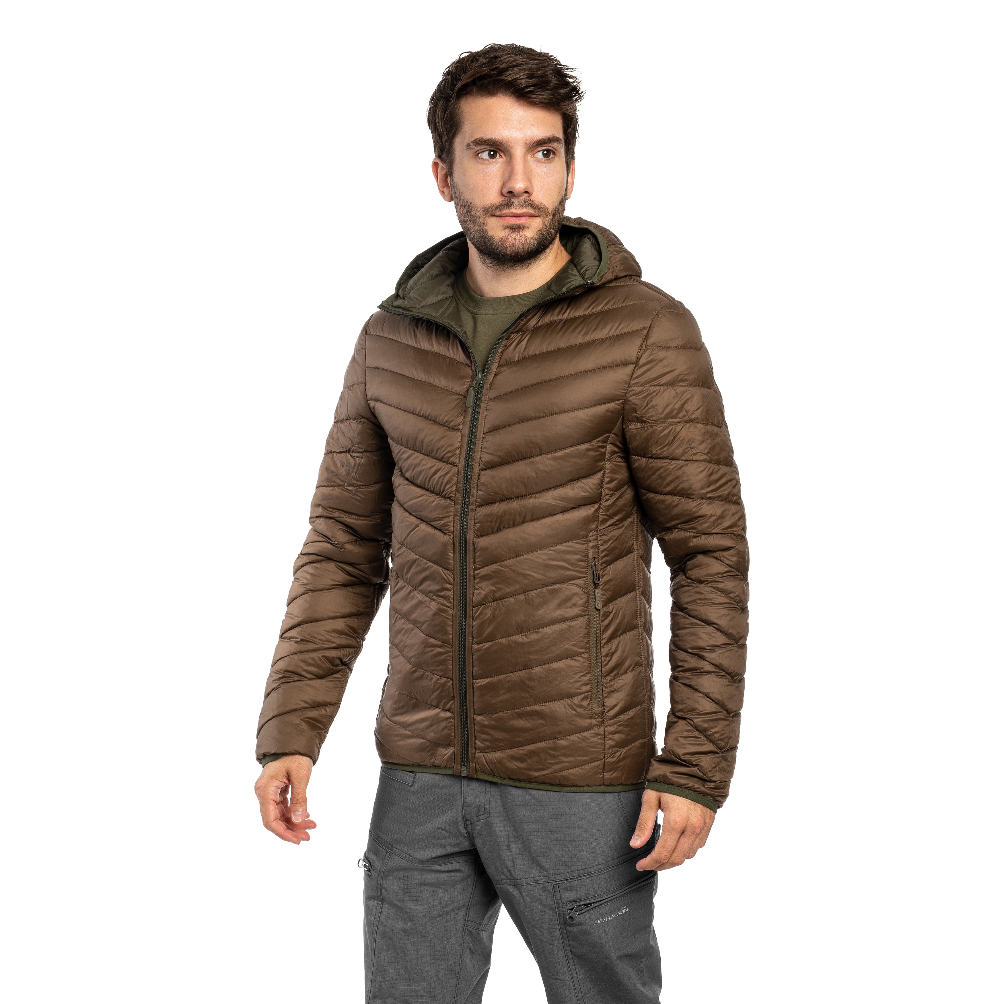 Giacca MFH Reversible Quilted Thermal Jacket - OD Green/Brown