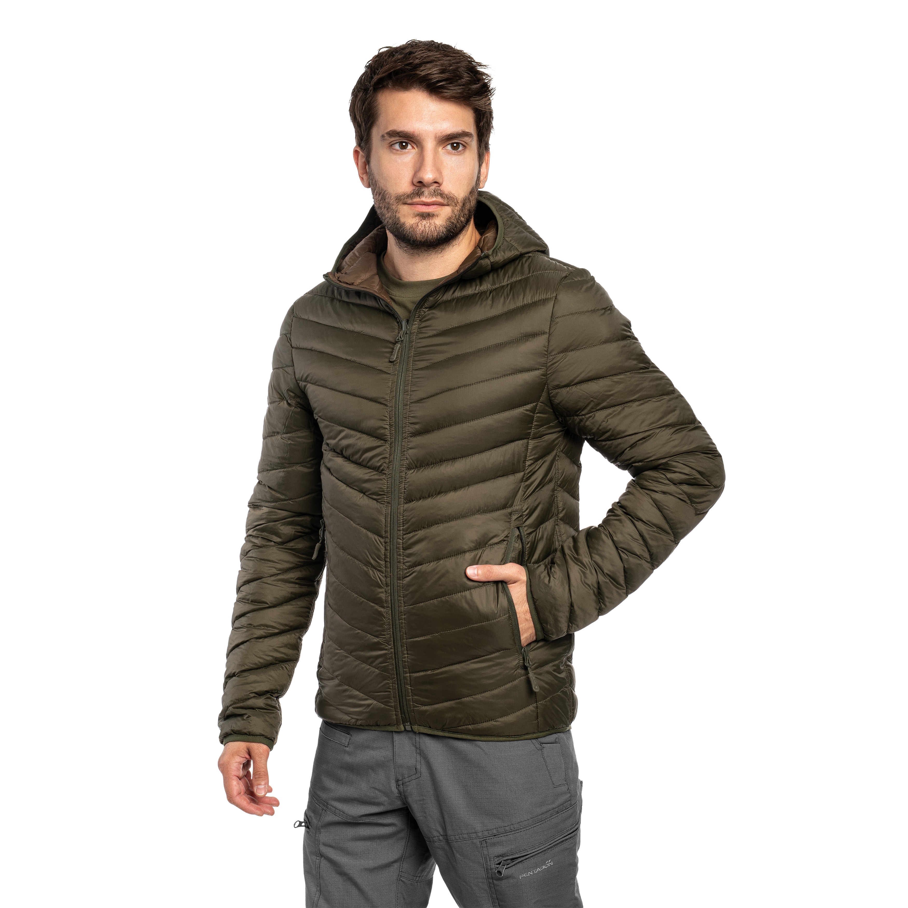Giacca MFH Reversible Quilted Thermal Jacket - OD Green/Brown