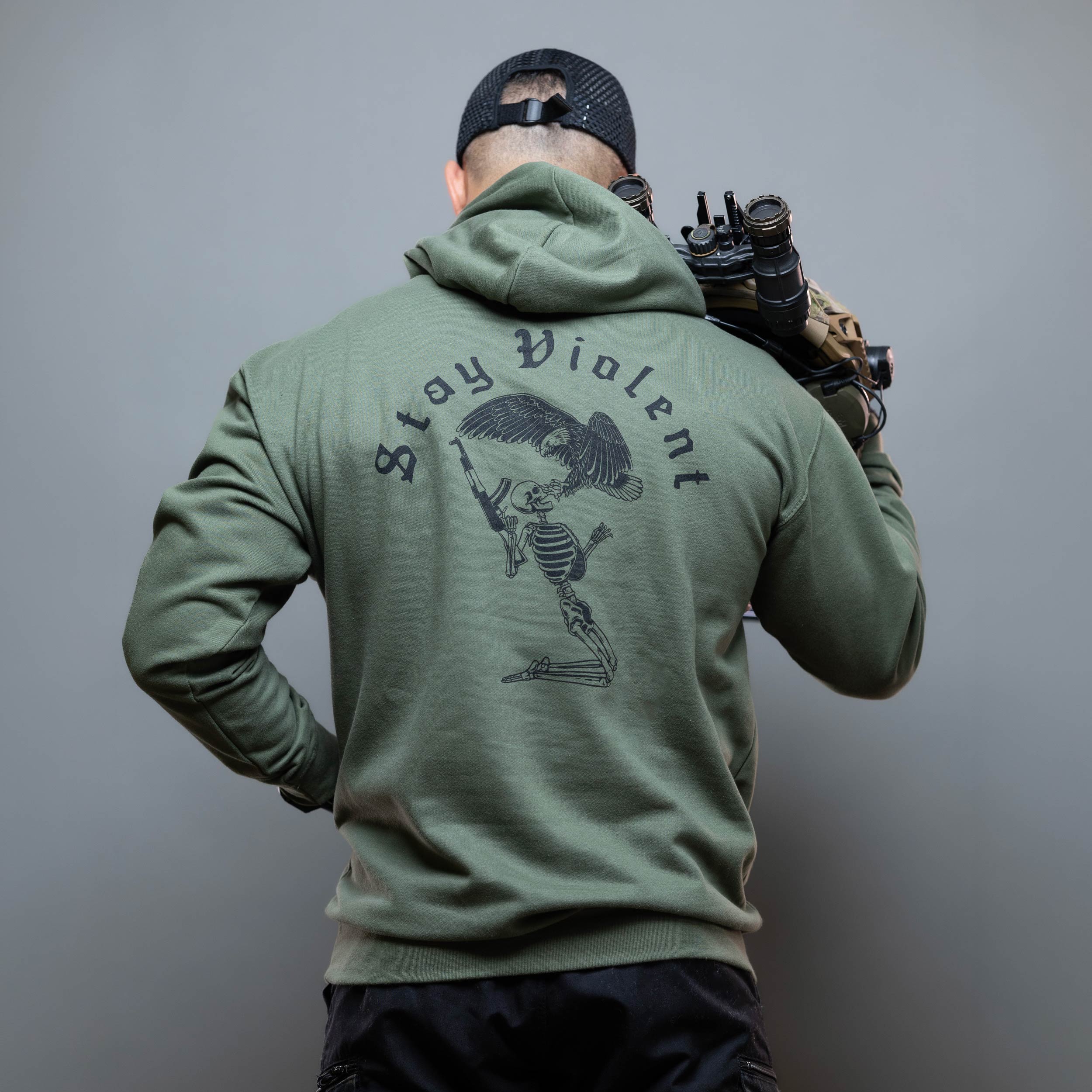 Felpa con cappuccio Brothers in Arms Stay Violent Hoodie - Olive