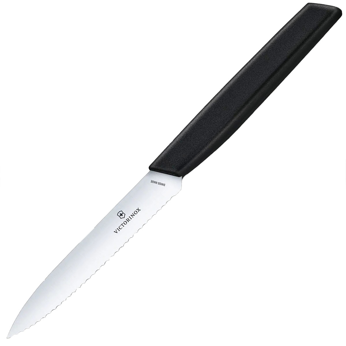 Coltello da cucina Victorinox Swiss Modern Black 10 cm - seghettato con punta affilata