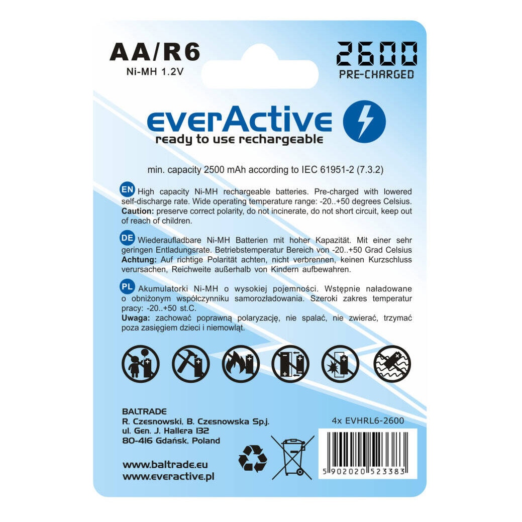 Batterie EverActive R6/AA 2500 mAh 4 pezzi