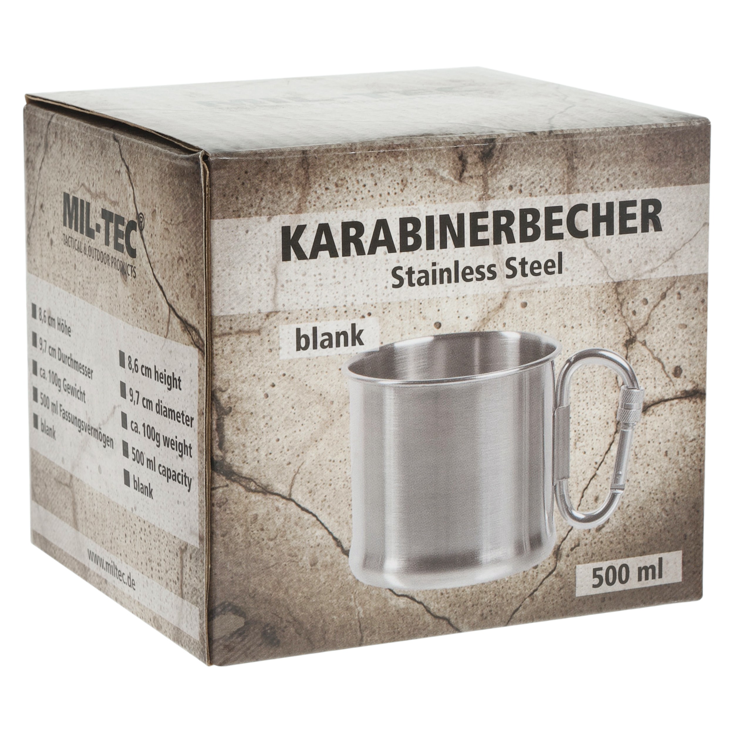 Tazza in acciaio Mil-Tec con moschettone 500 ml