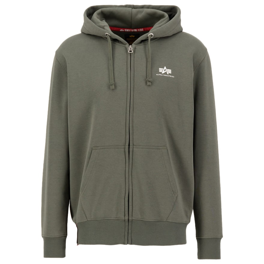 Felpa con cappuccio e zip Alpha Industries Basic Zip Hoody Small Logo - Dark Olive