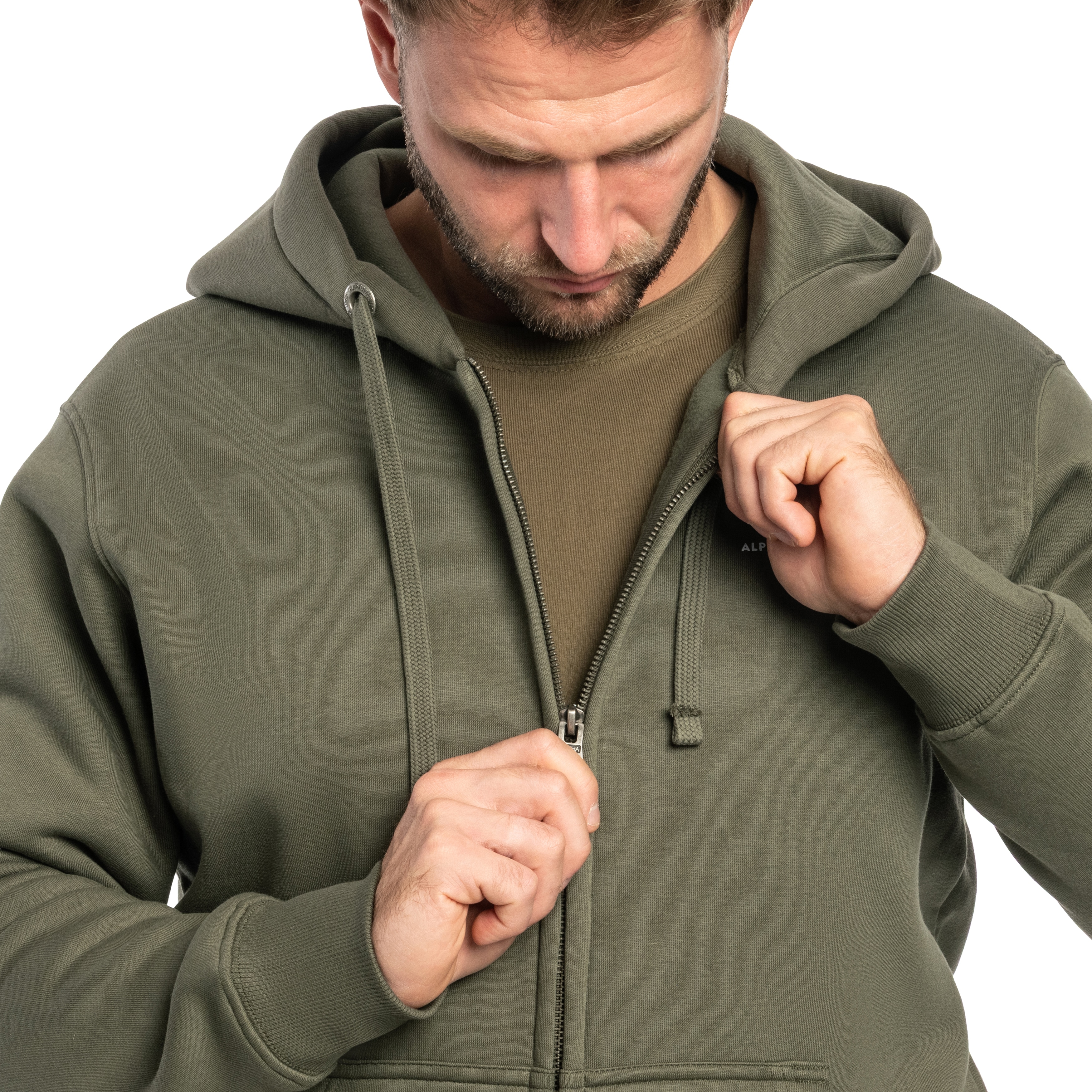 Felpa con zip Alpha Industries Basic Small Logo - Dark Olive