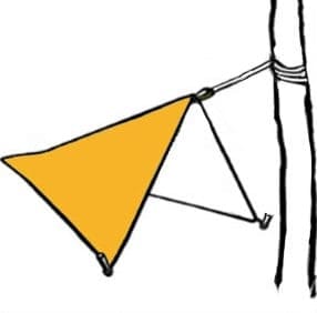 Schema di montaggio del tarp in configurazione F a una falda