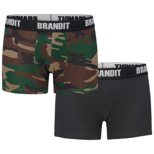 Boxeri Brandit Boxershorts Logo 2 perechi - Black/Woodland