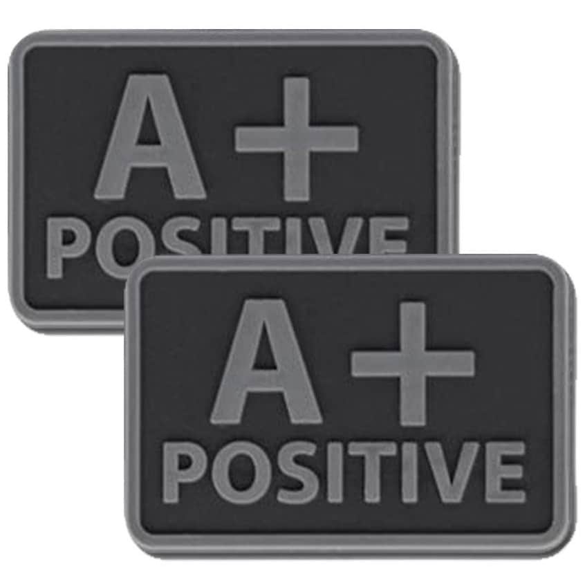 Emblemă PVC Helikon cu grupa de sânge A/Rh+ Neagră - 2 buc.