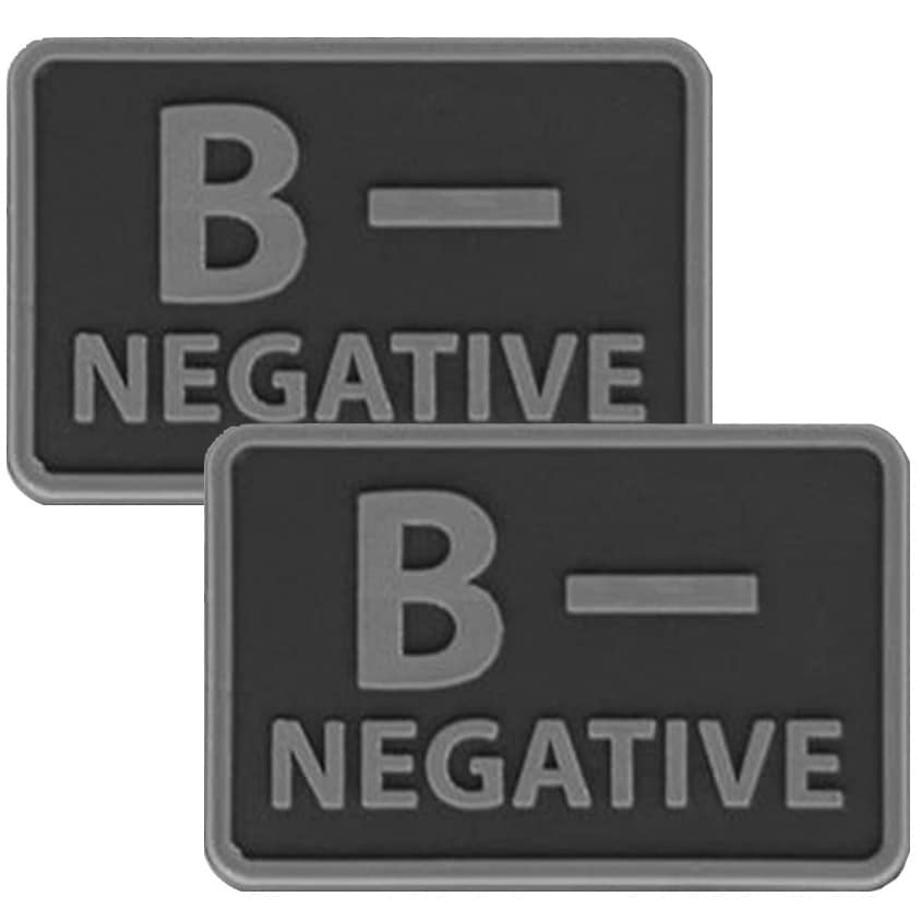 Emblemă PVC Helikon cu grupa de sânge B/Rh- Neagră - 2 buc.