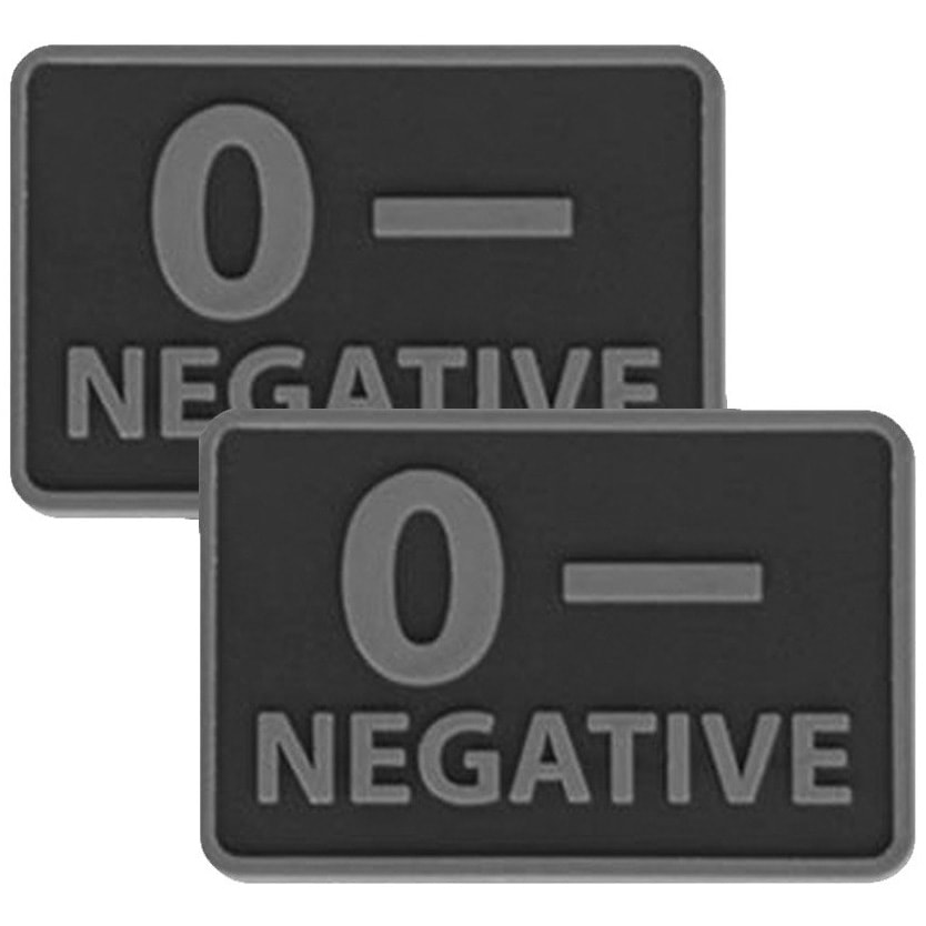 Emblemă PVC Helikon cu grupa de sânge 0/Rh- Neagră - 2 buc.