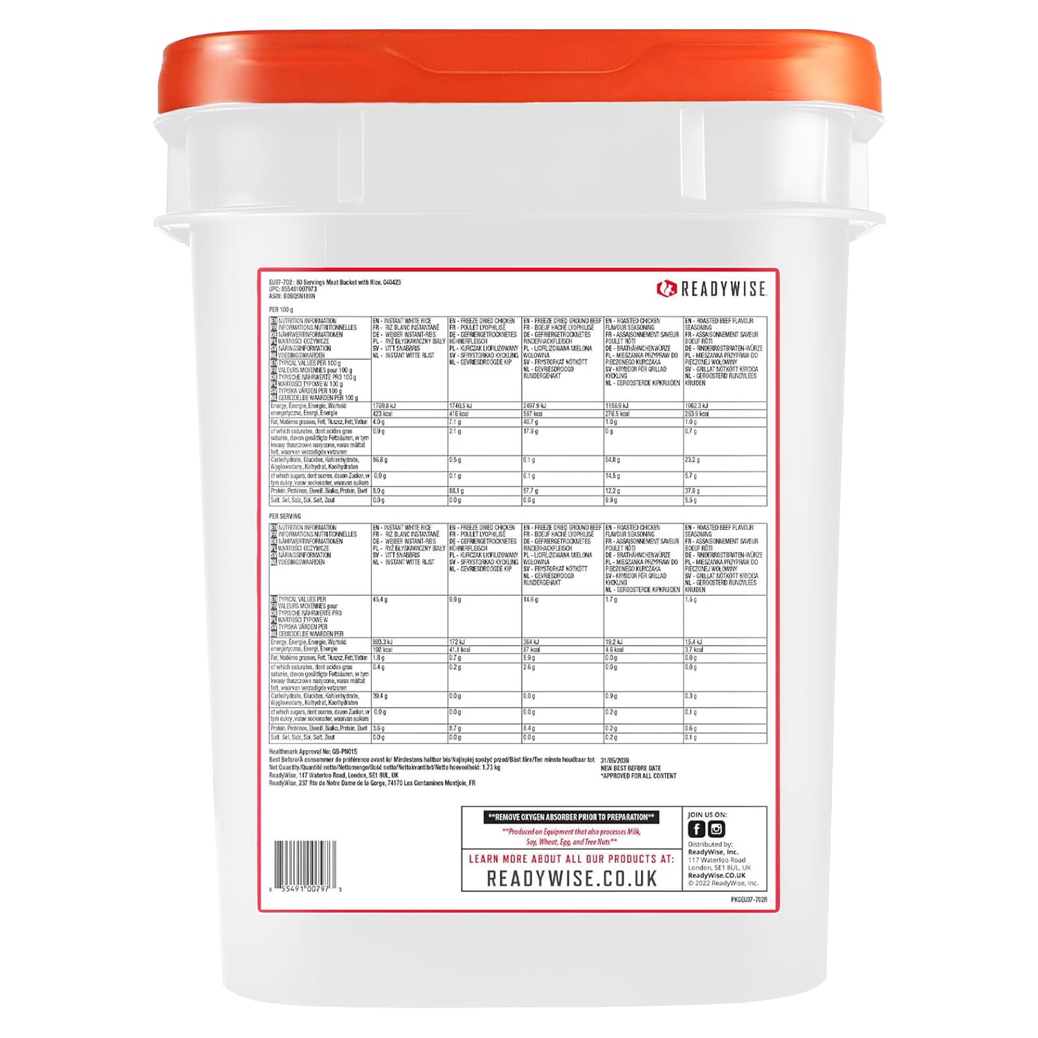 Alimente liofilizate ReadyWise pachet alimentar - 80 de porții de carne cu orez