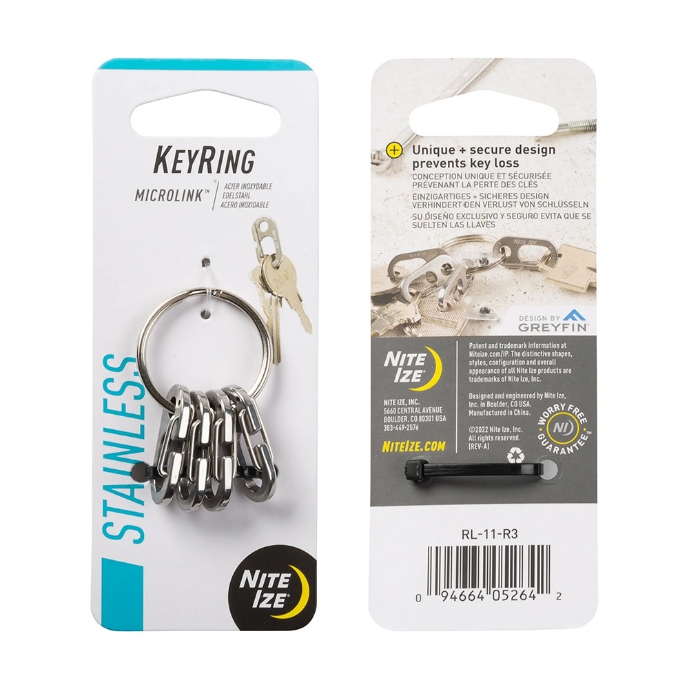 Breloc pentru chei cu carabine Nite Ize KeyRing MicroLink - Argintie