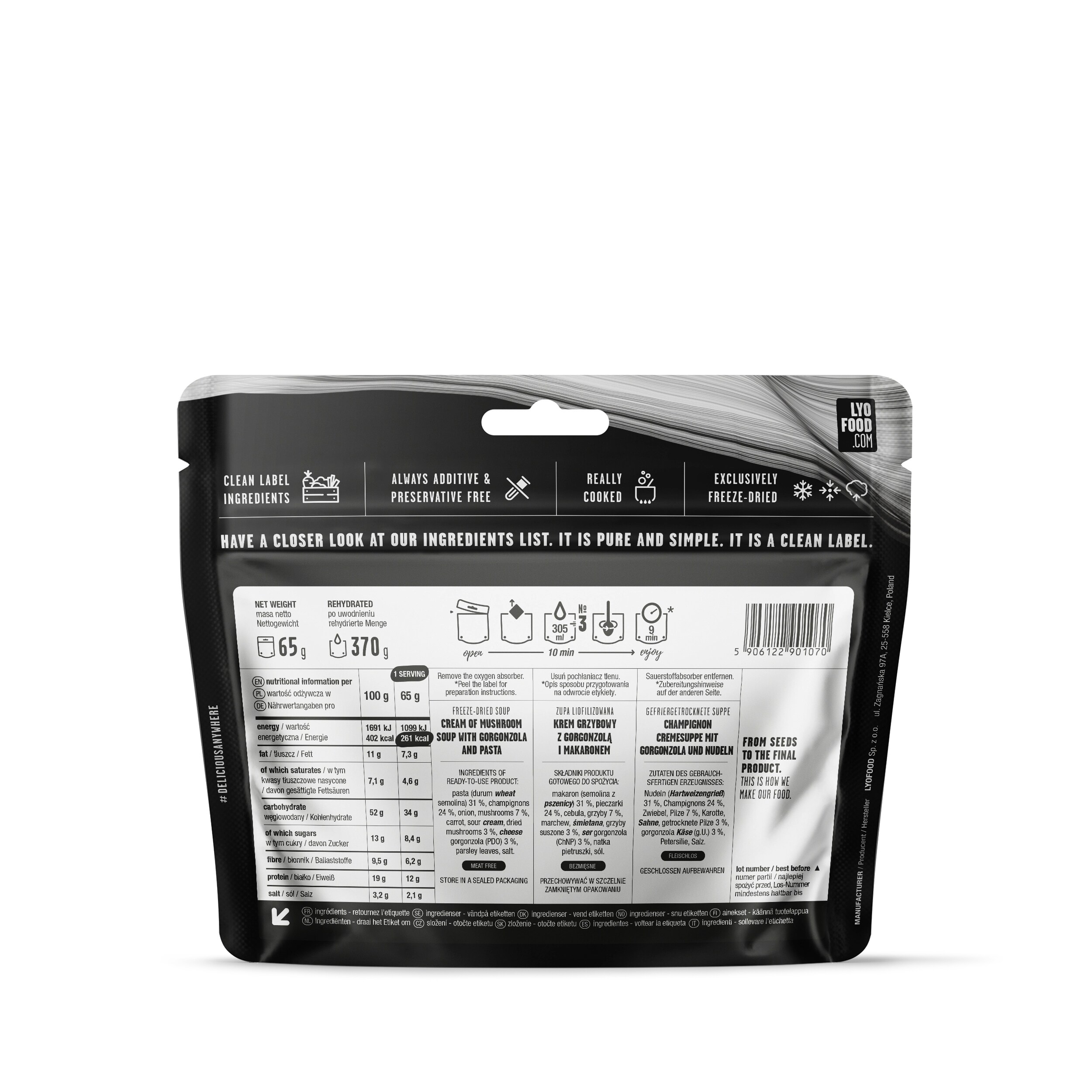 Alimente liofilizate LYOFOOD Supă - cremă de ciuperci cu gorgonzola și paste 370 g