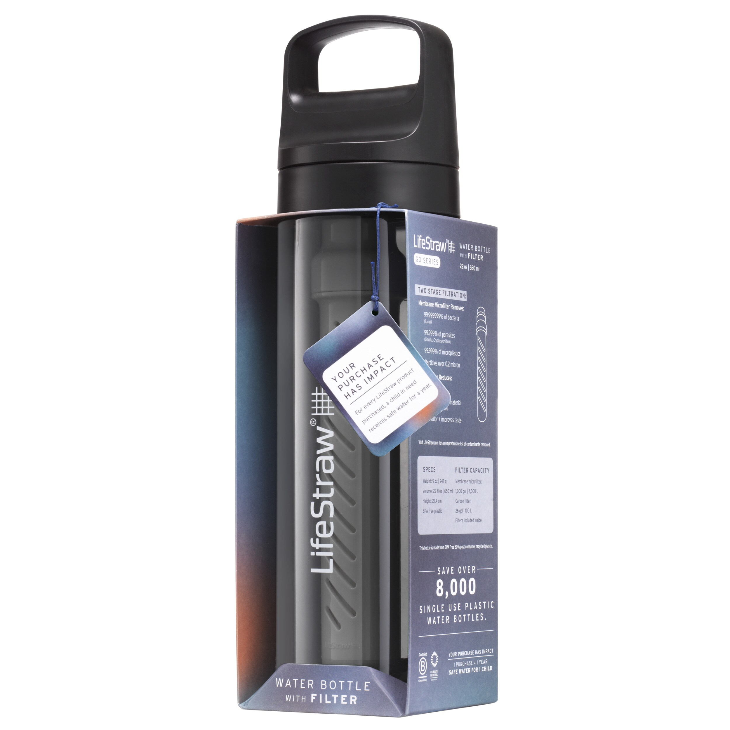 Sticlă cu filtru LifeStraw Go 2.0 Tritan 650 ml - Nordic Noir