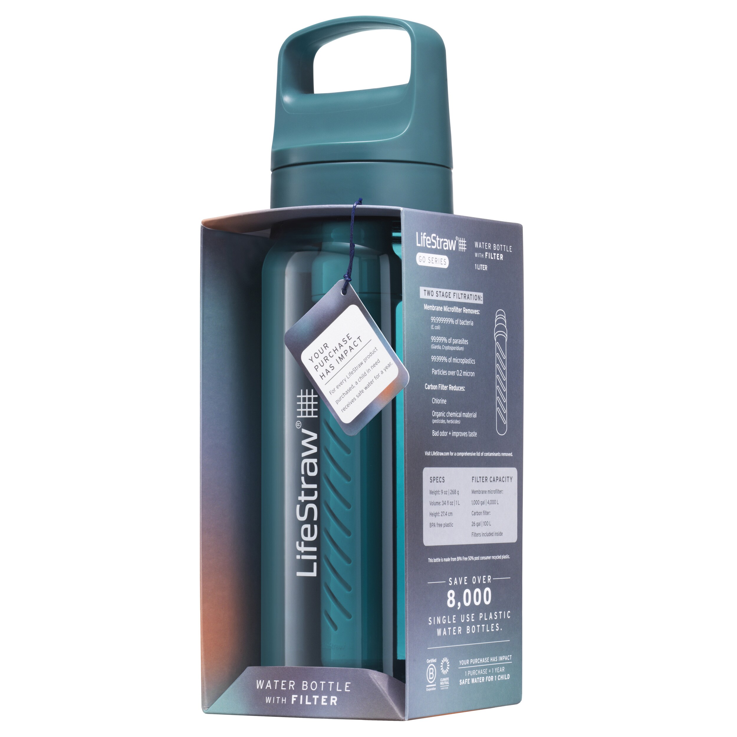 Sticlă cu filtru LifeStraw Go 2.0 Tritan 1 l - Laguna Teal