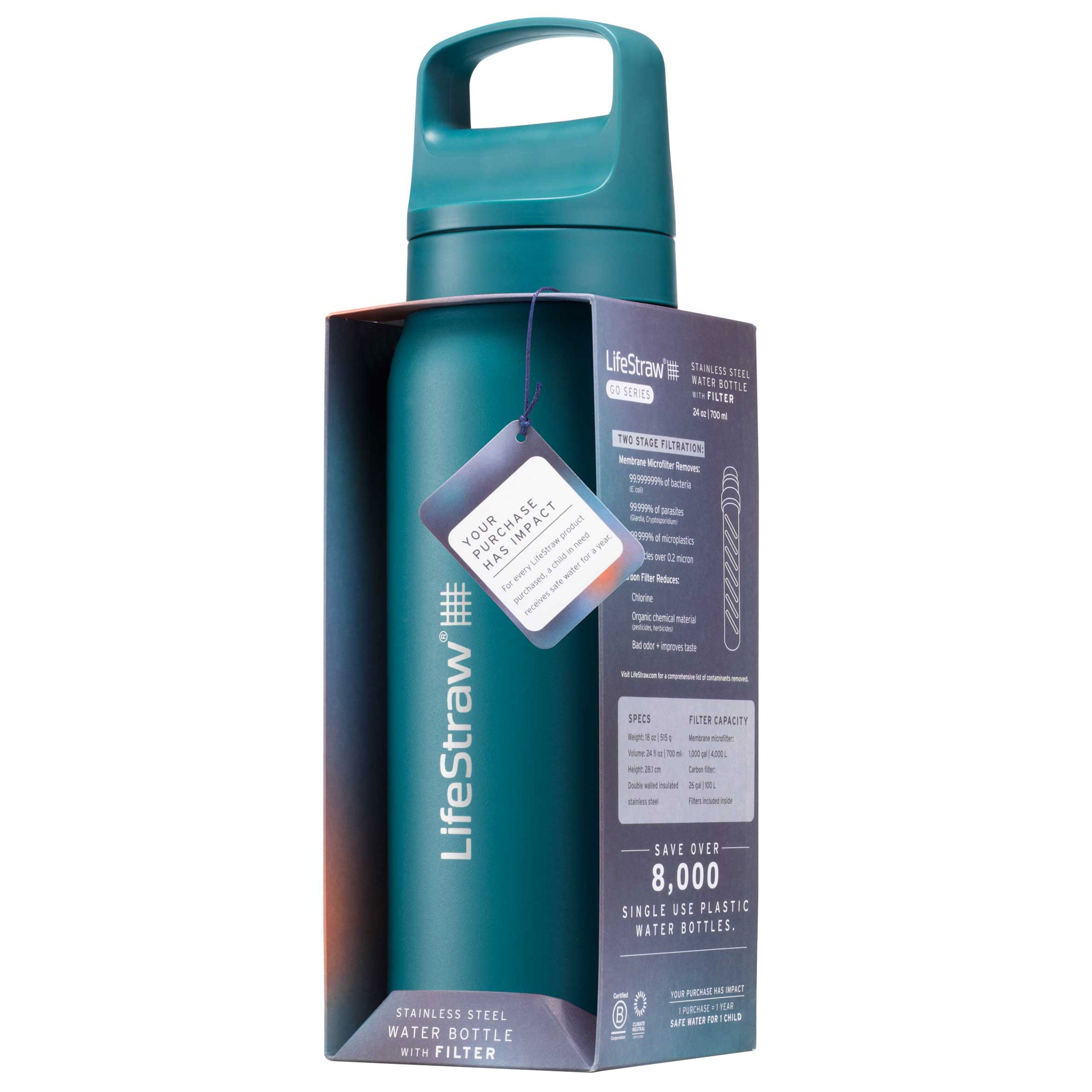 Sticlă cu filtru LifeStraw Go 2.0 Stainless Steel 700 ml - Laguna Teal