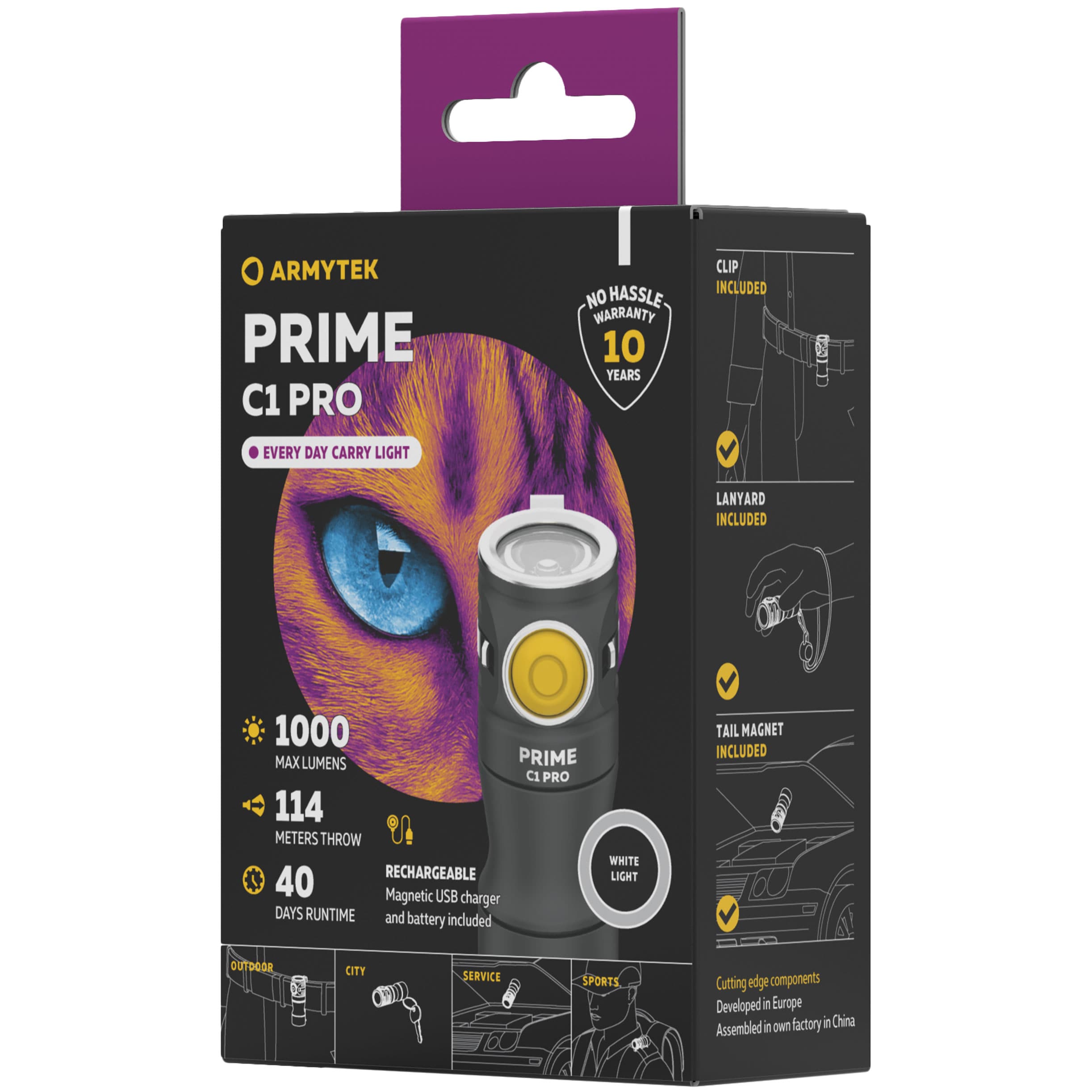 Lanternă Armytek Prime C1 Pro Magnet USB White - 1000 lumeni