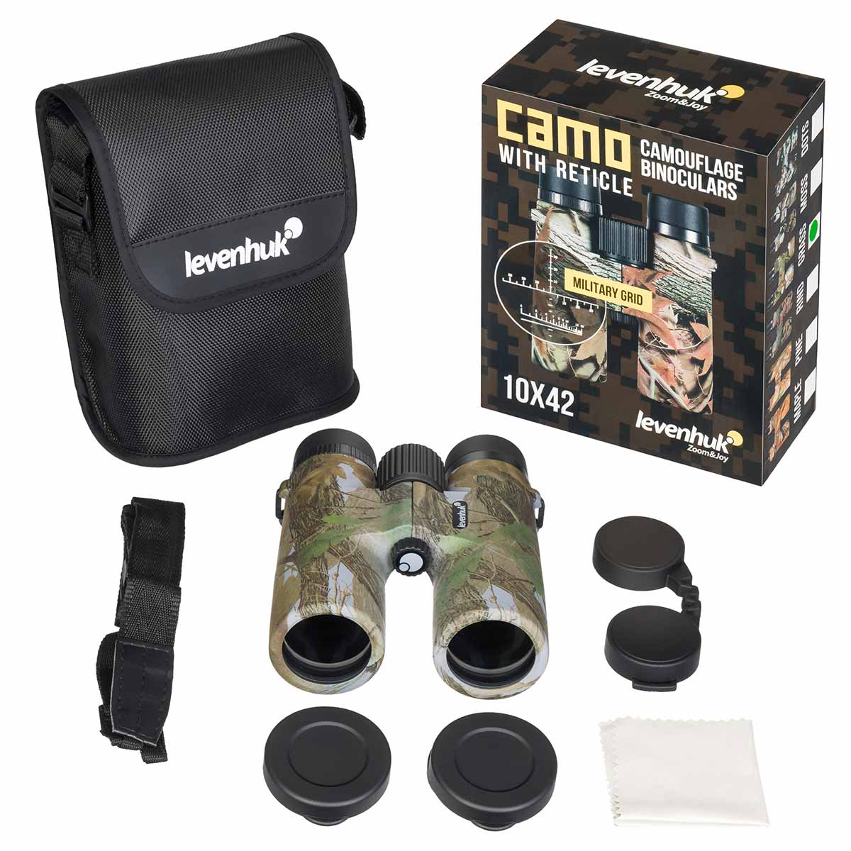 Binoclu Levenhuk Camo 10x42 cu vizor - Grass