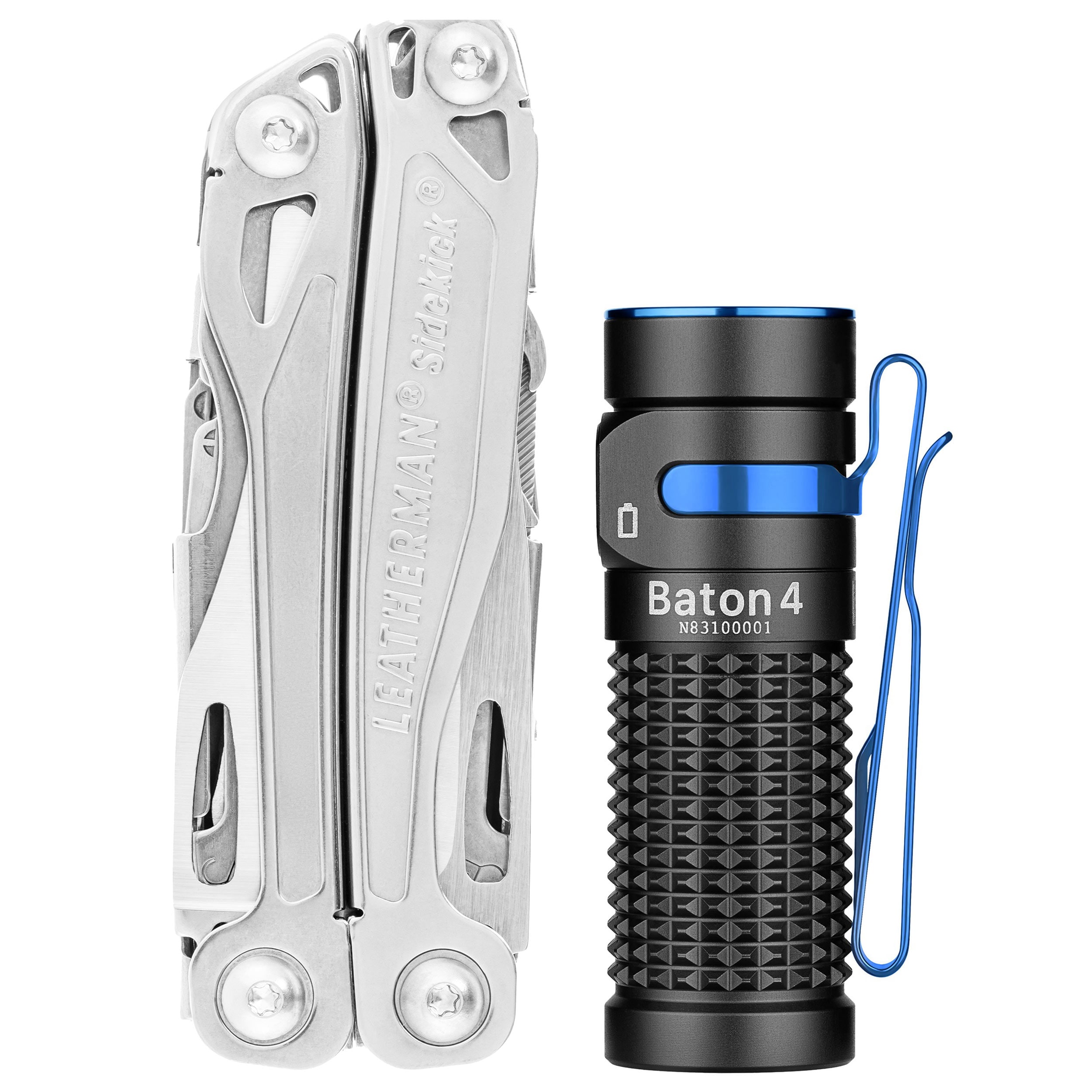 Multitool Leatherman Sidekick + laternă Olight Baton 4 - set