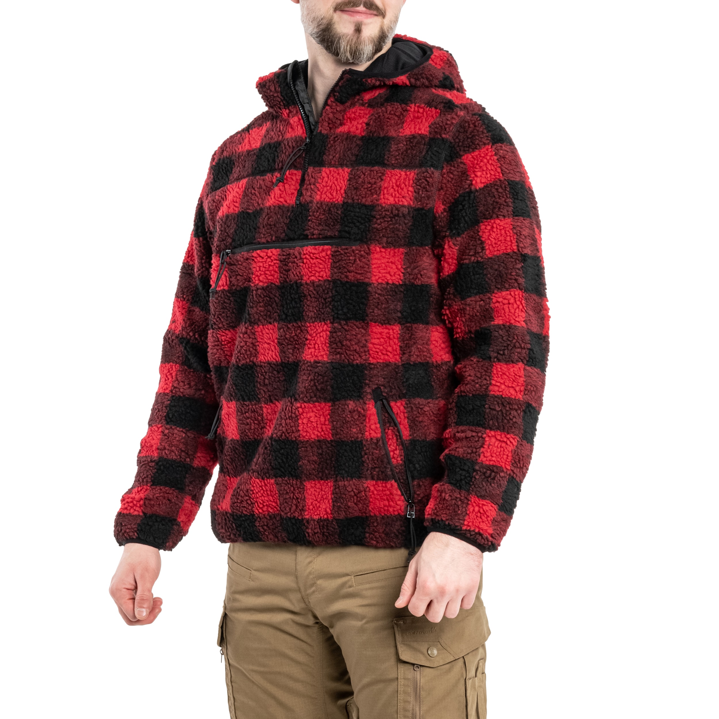 Bluză Brandit Teddyfleece Worker Pullover - Red/Black