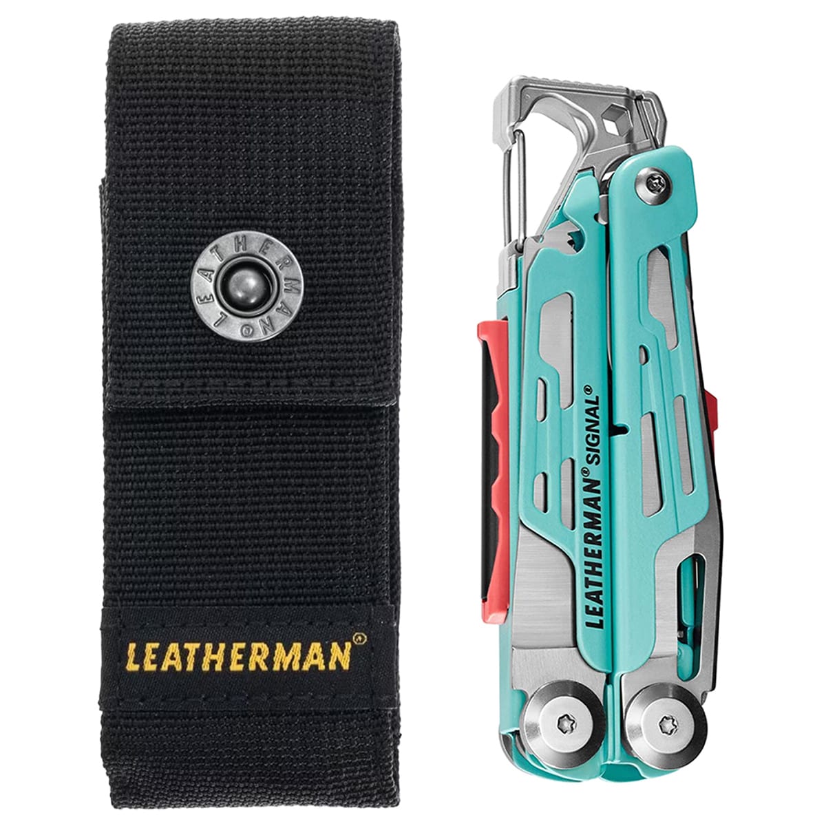 Multitool Leatherman Signal Aqua Stainless cu husă