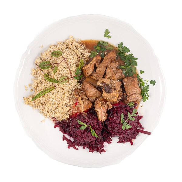 Conservă alimentară Moya Pucha „Kaczka Dziwaczka” - Pulpă de rață în sos de merișoare 300 g