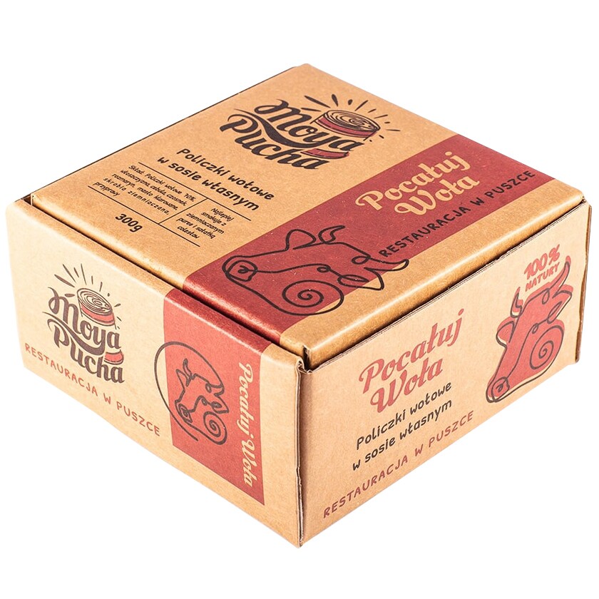 Conservă alimentară Moya Pucha „Pocałuj Woła” - Obrăjori de vită în sos propriu 300 g