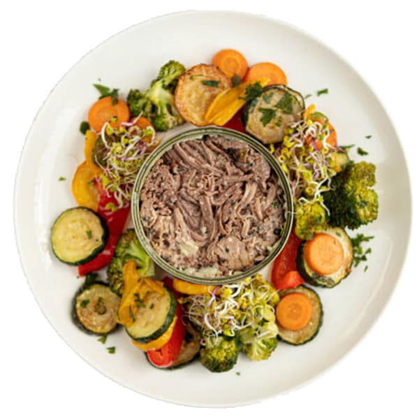 Conservă alimentară Moya Pucha „Beef Sztyk” - Steak de vită în marinată cu unt și piper 300 g