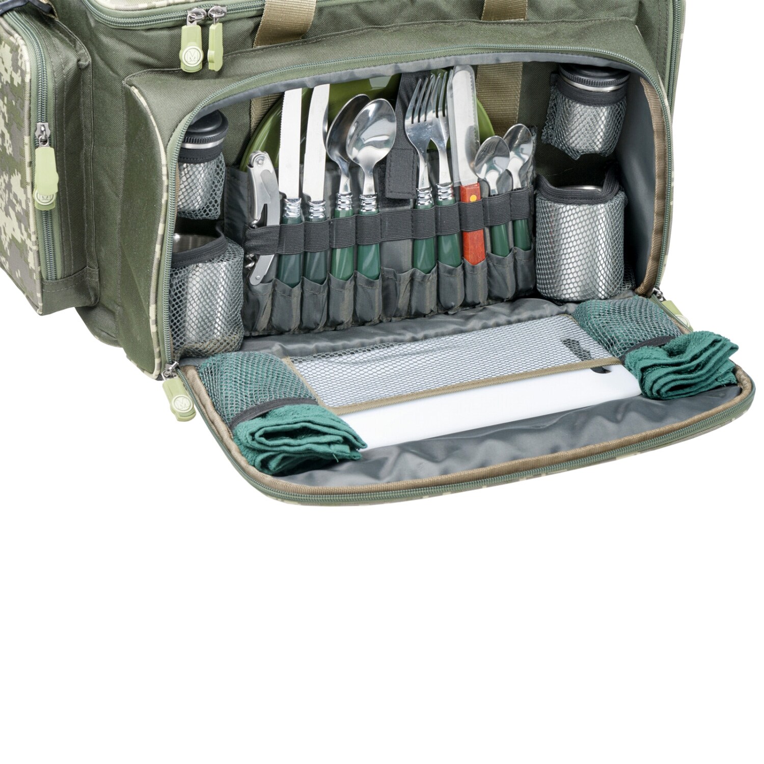 Geantă termoizolantă Mivardi Dining Thermo Bag cu set de masă pentru 2 persoane - Camo Code