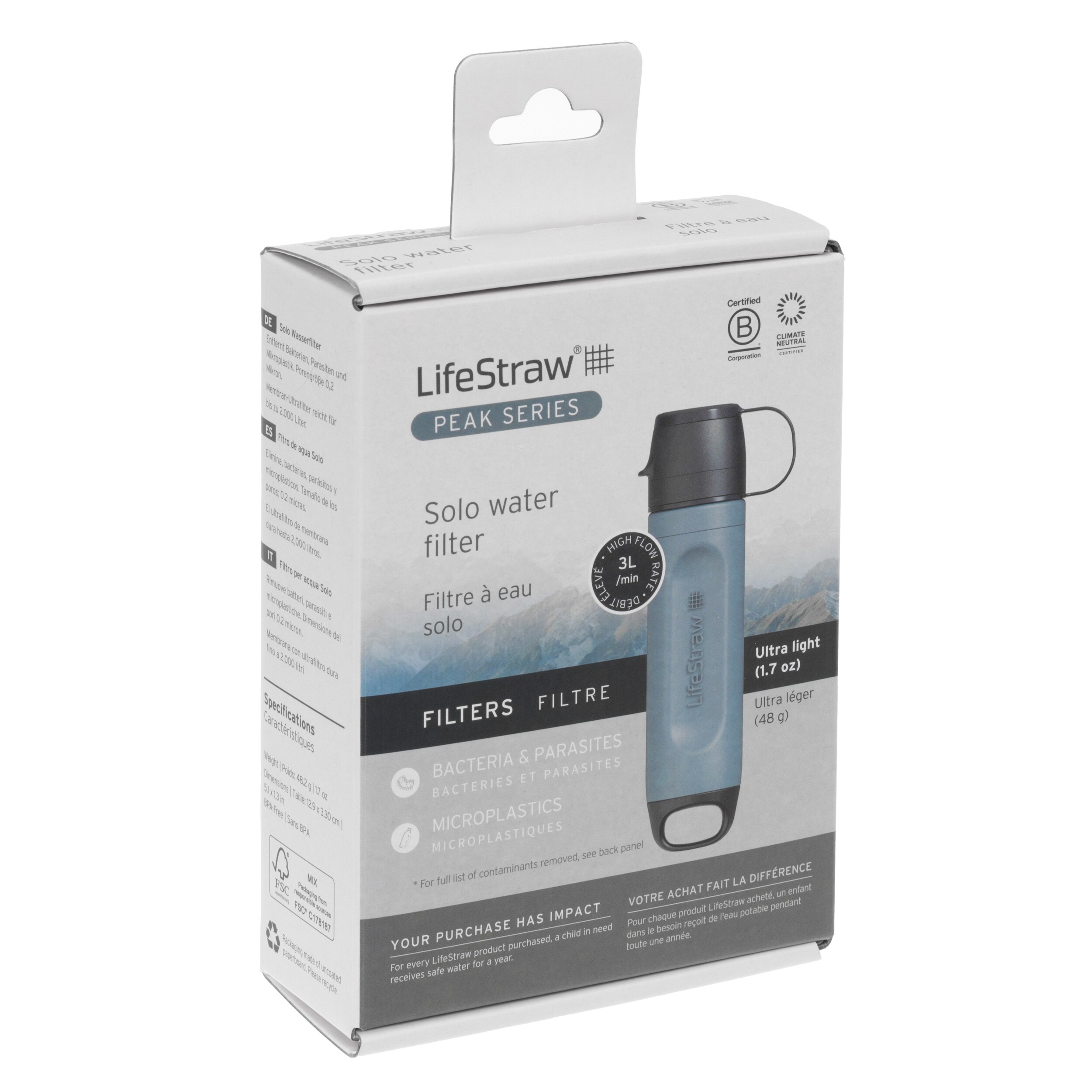 Filtru de apă LifeStraw Peak Solo - Mountain Blue