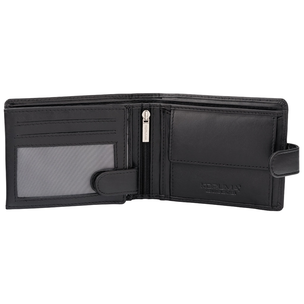 Portofel Koruma Smart RFID Block pentru carduri și monede - Negru cu închizătoare