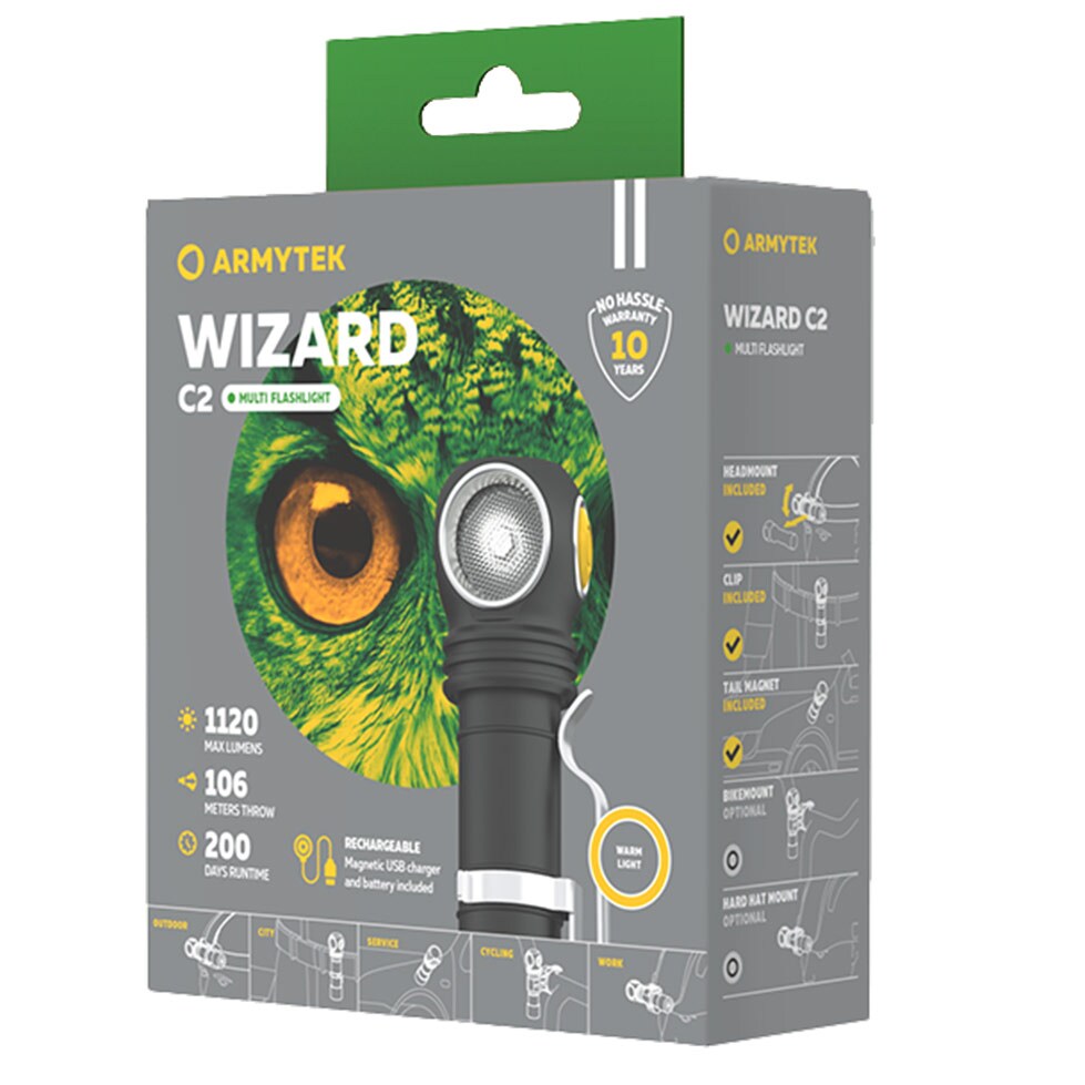 Lanternă frontală și unghiulară Armytek Wizard C2 Magnet USB Warm - 1120 lumeni