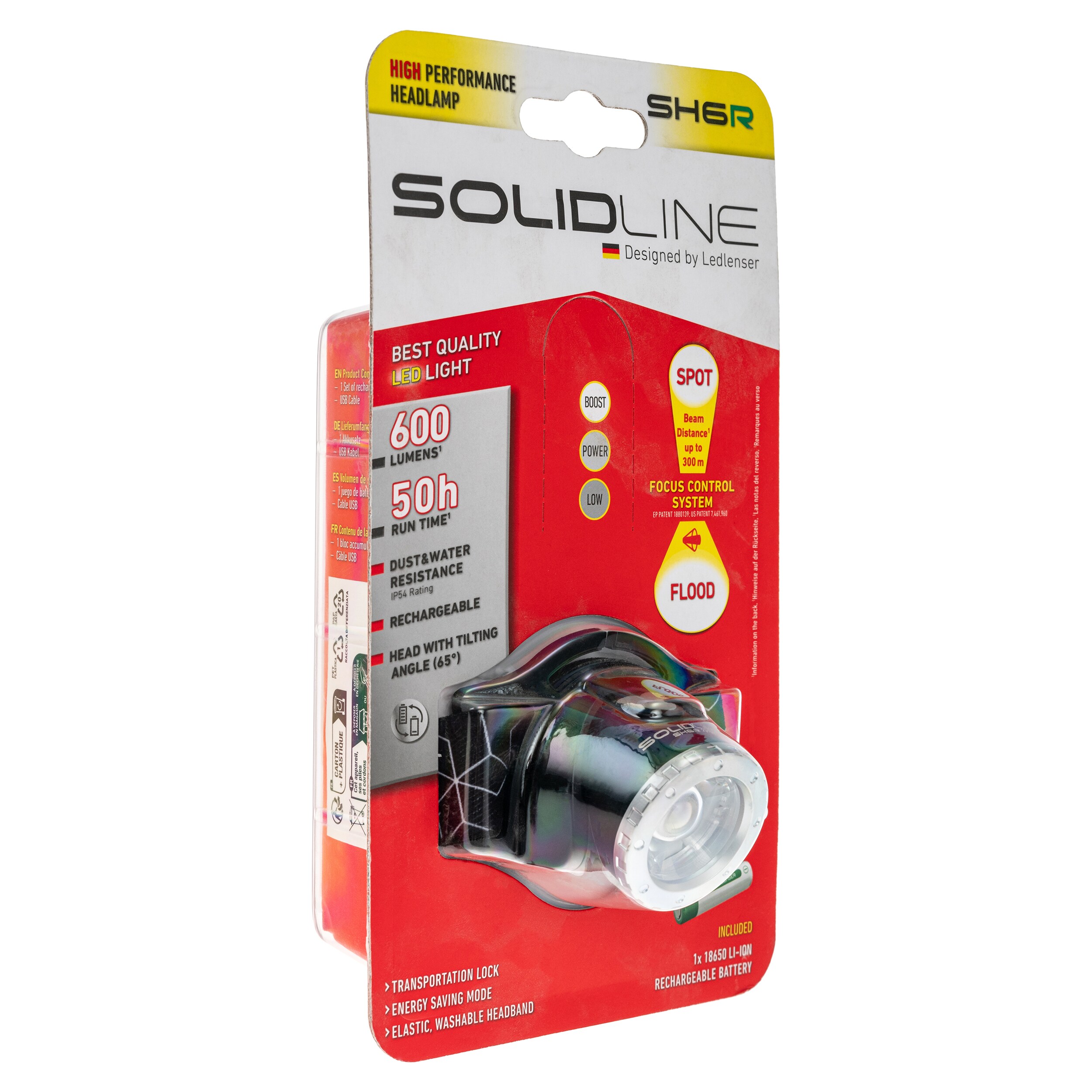 Lanternă frontală Ledlenser SH6R Solidline Black - 600 lumeni