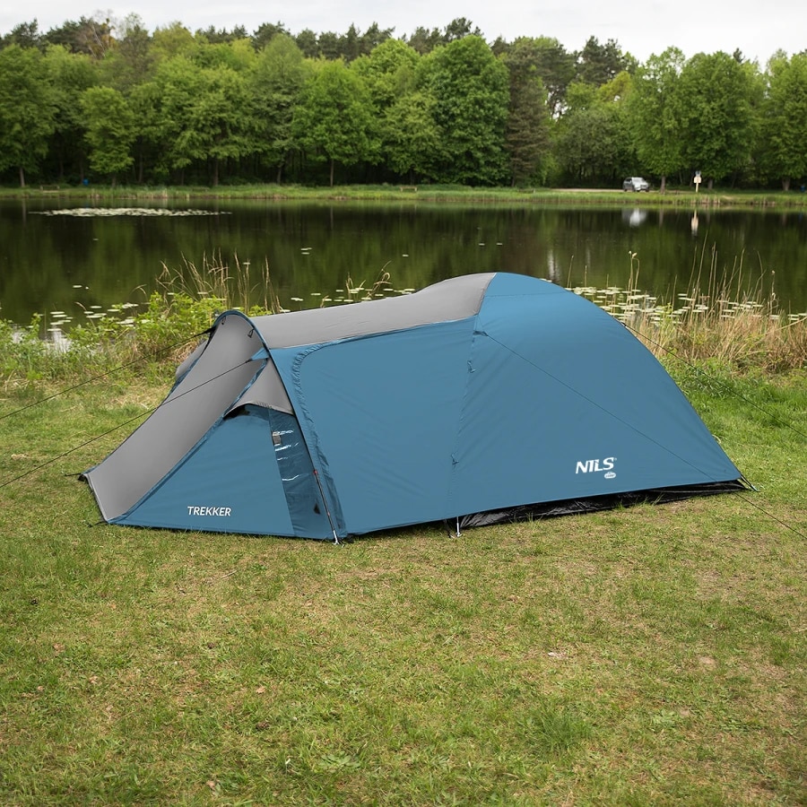 Cort pentru 4 persoane Nils Camp Trekker NC6012 - Albastru/Gri