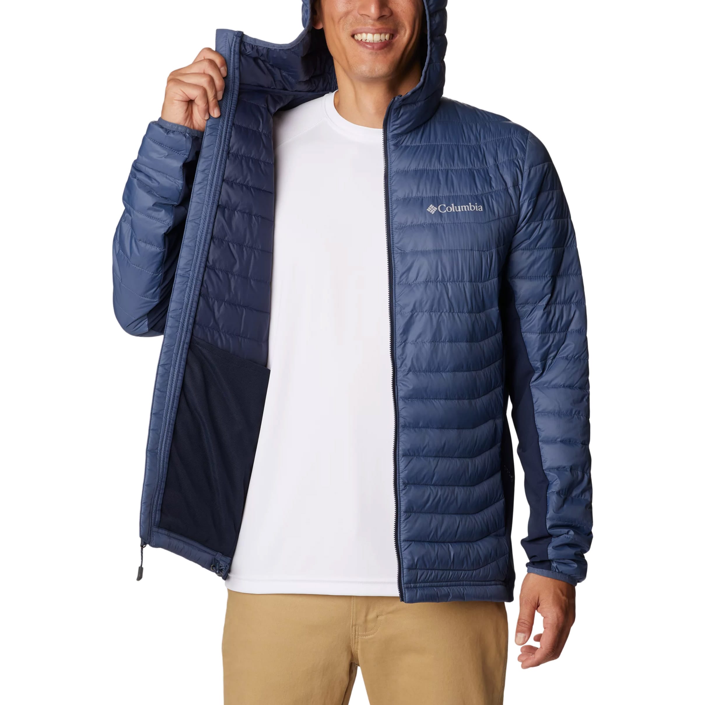 Geacă Columbia Powder Pass Hooded Hybrid Down Jacket - Dark Mountain/Collegiate Navy