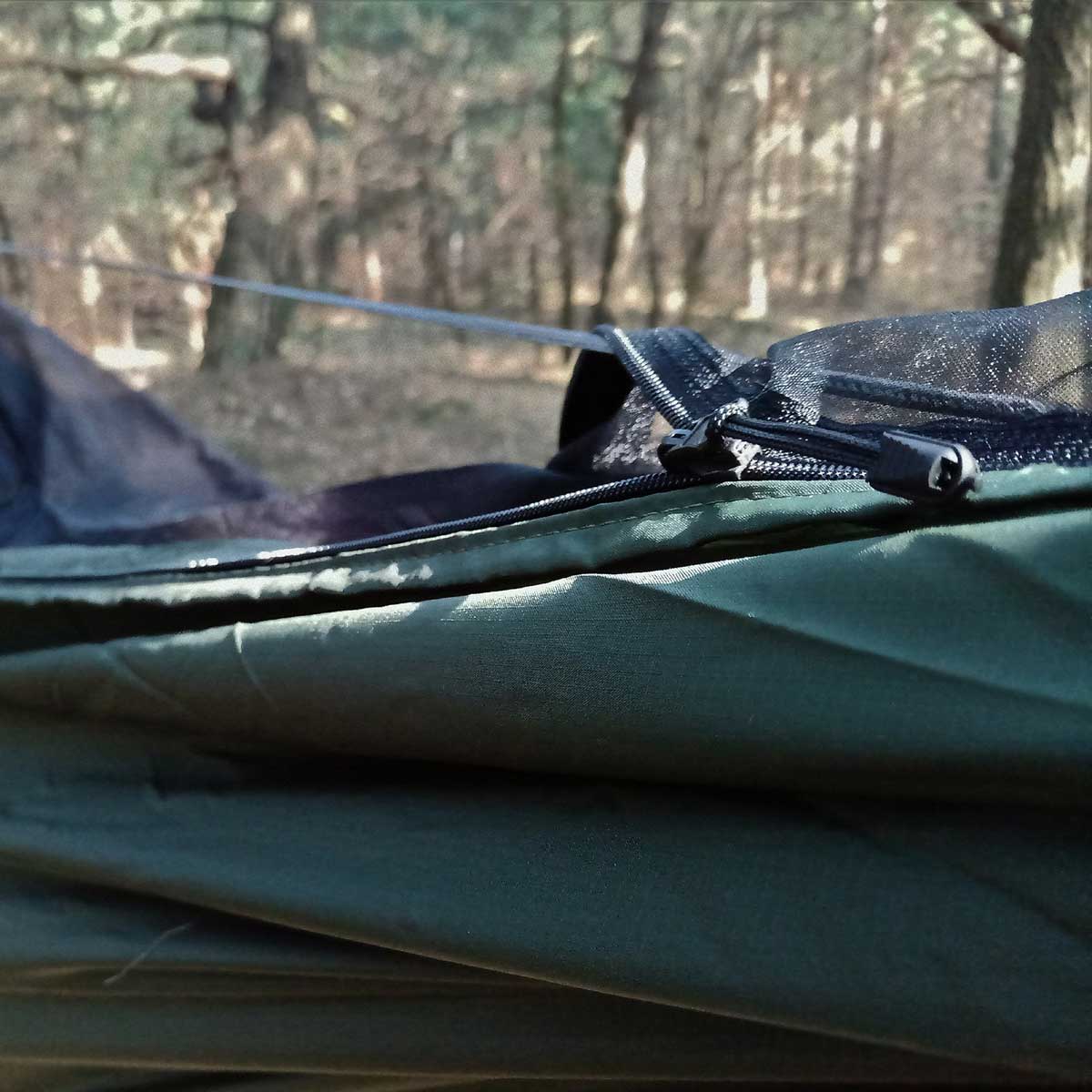 Hamac ultraușor TigerWood Libelula V2 Long Green - cu plasă de protecție împotriva insectelor