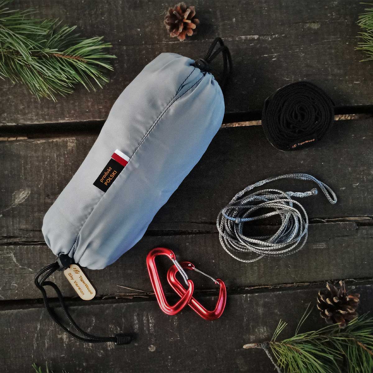 Hamac ultraușor TigerWood Sky Version - Light Gray