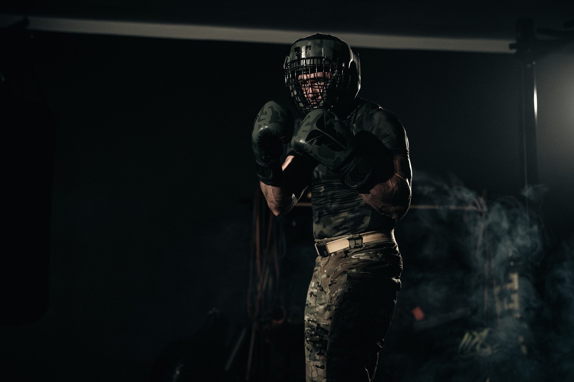 Cască pentru box Fighter Shock Head Guard - Kaki/Camo