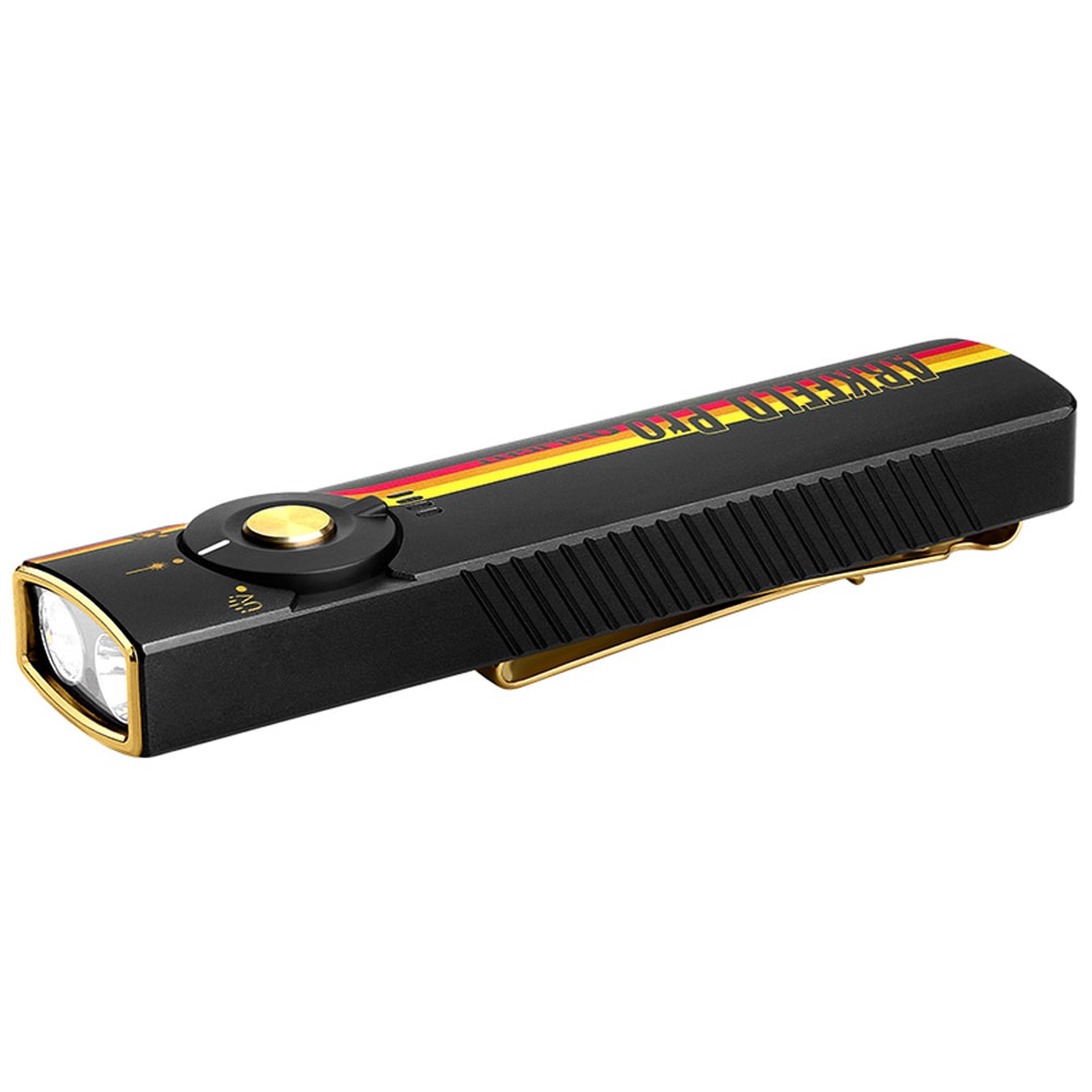 Lanternă cu indicator laser Olight Arkfeld Pro UV Cool White Racing Stripes - 1300 lumeni