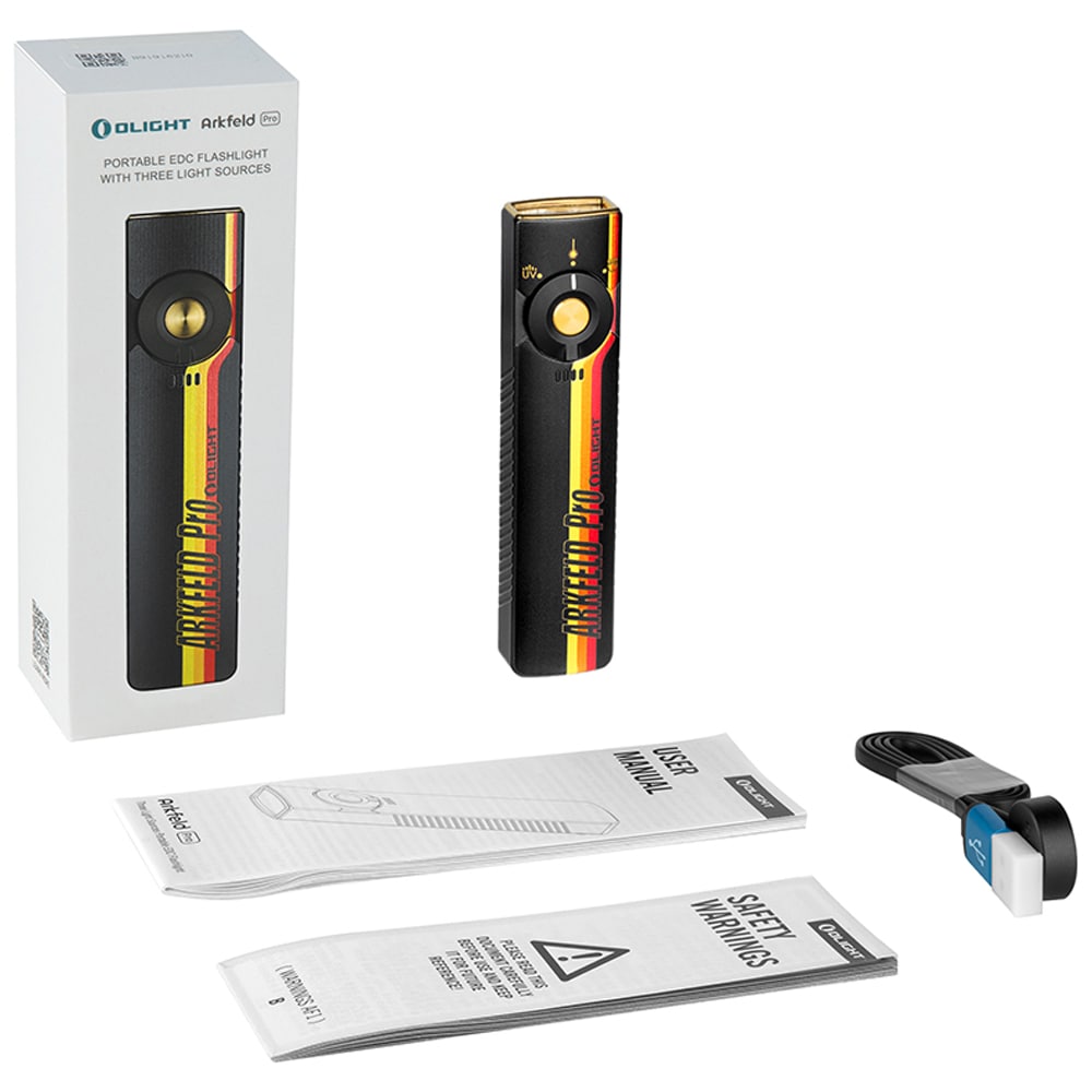 Lanternă cu indicator laser Olight Arkfeld Pro UV Cool White Racing Stripes - 1300 lumeni