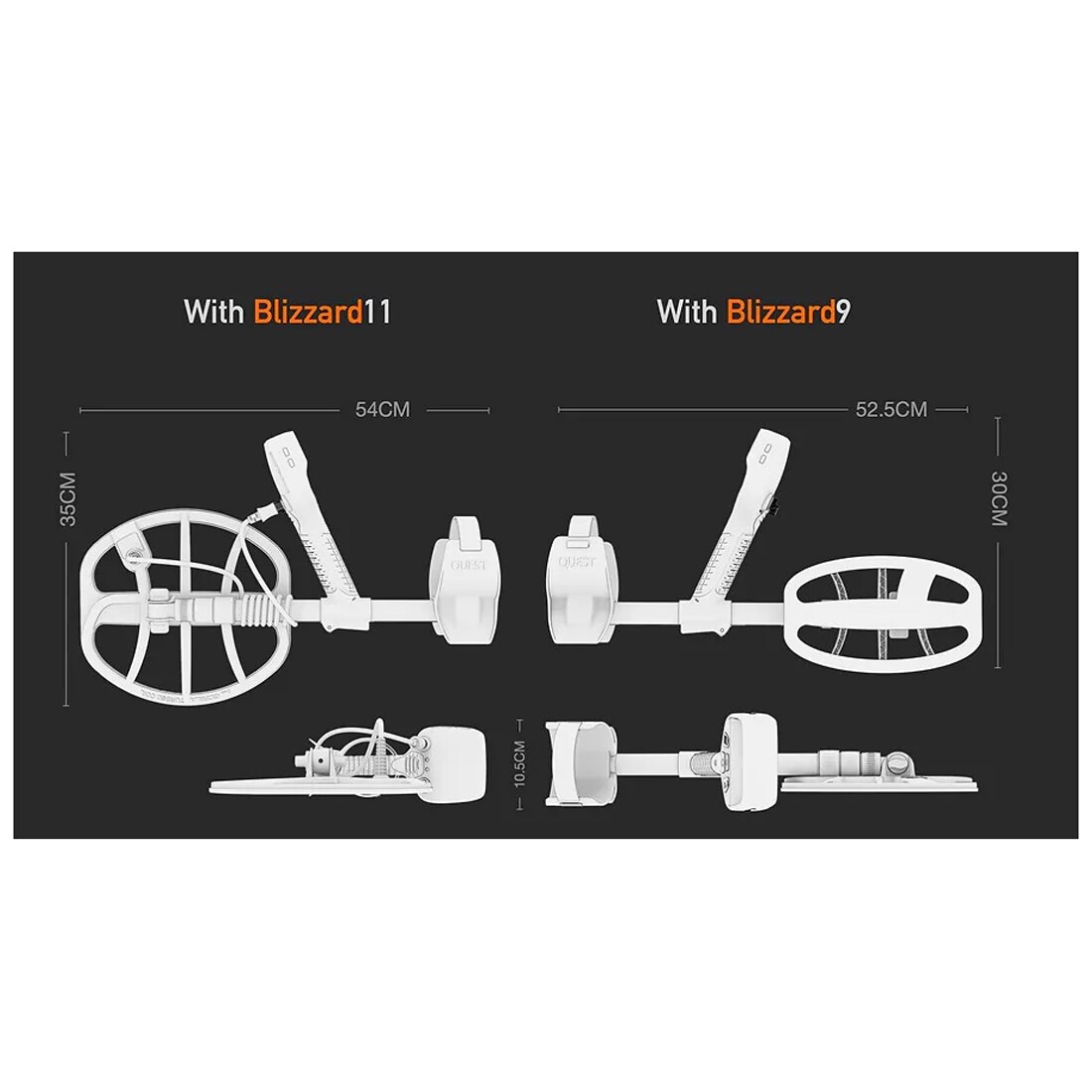 Detector de metale Quest V80 + bobine Blizzard 9/11 - Set