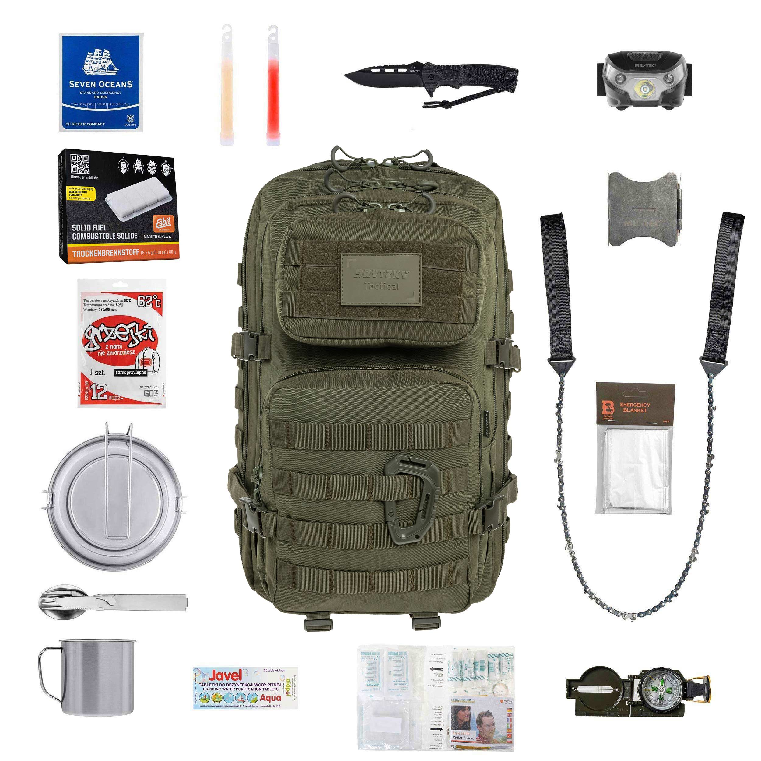 Rucsac de evacuare Brytzky Tactical Polygon Large 36 l Olive - cu echipament