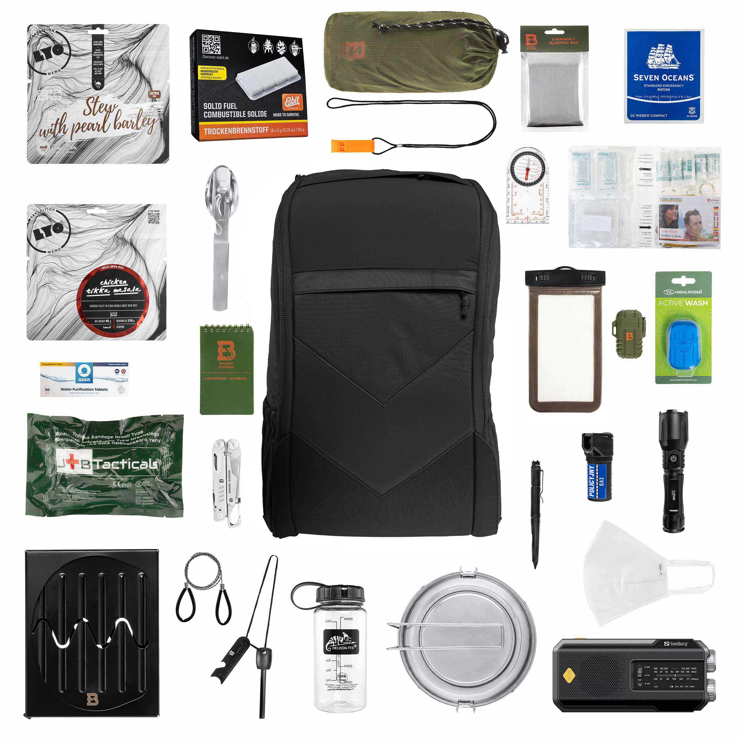 Rucsac de evacuare Helikon Bail Out Bag 25 l Black - cu echipament