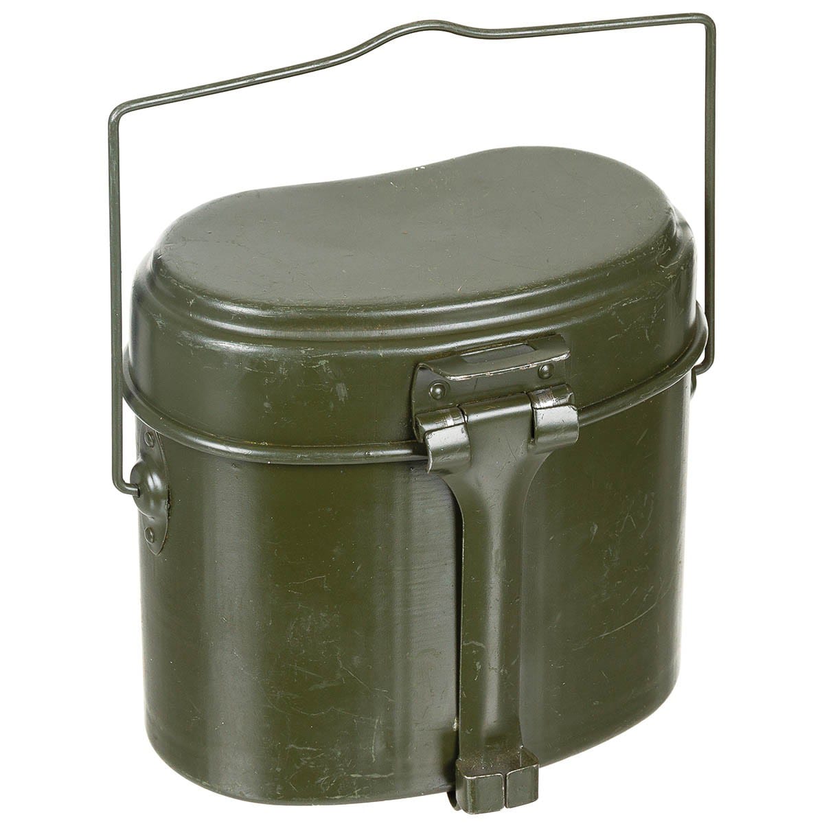 Oală turistică din aluminiu a Armatei Române - 2 piese - folosită - Surplus militar - Olive