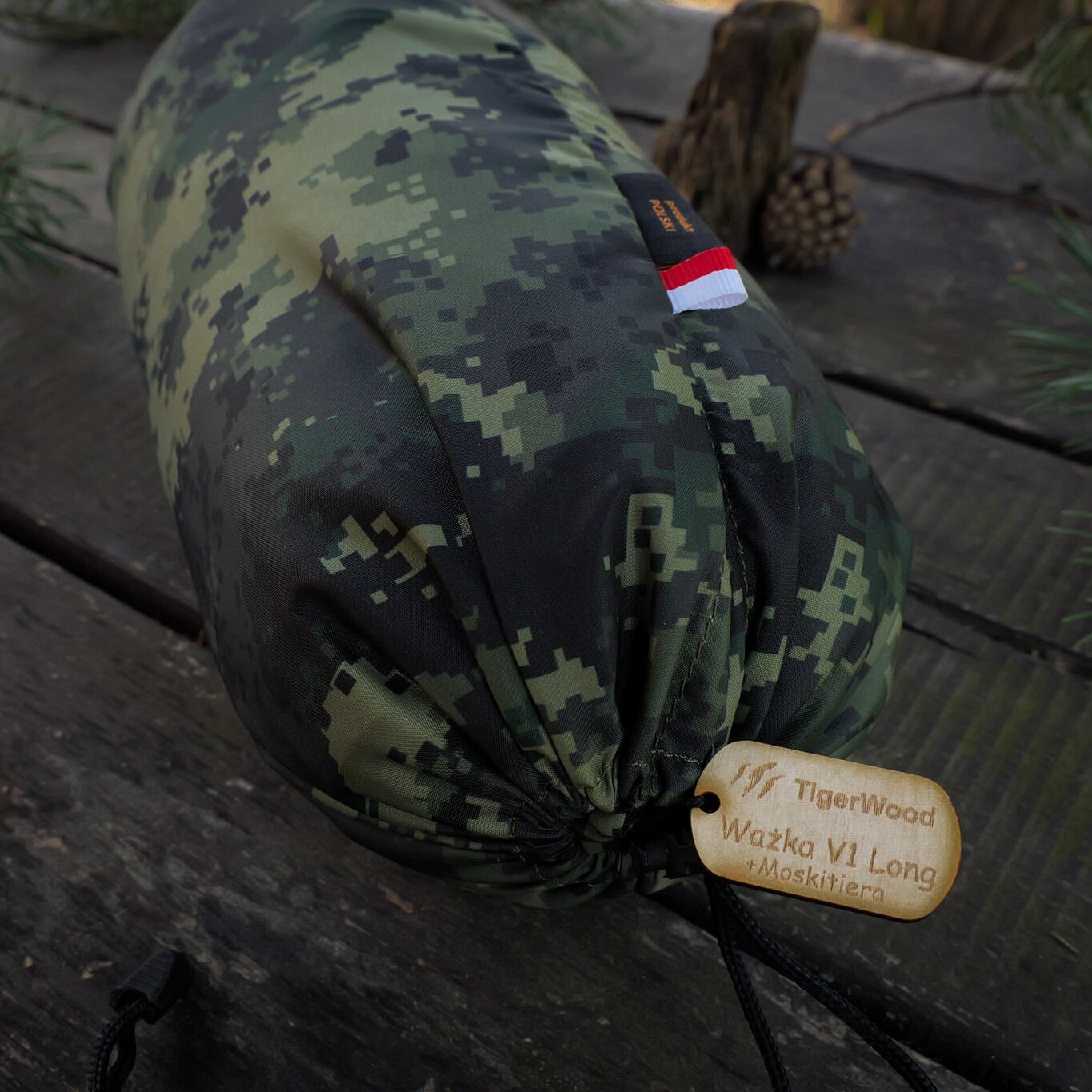 Hamac TigerWood Libelula V1 Long Camo - cu plasă de protecție împotriva insectelor