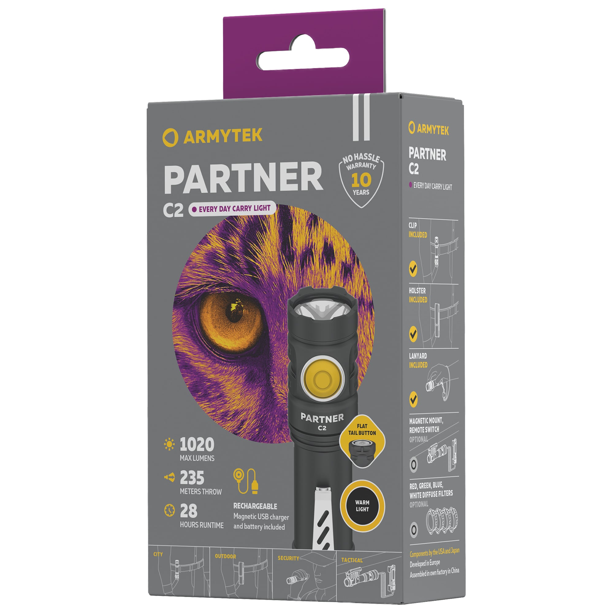 Lanternă Armytek Partner C2 Magnet USB Warm - 1240 lumeni