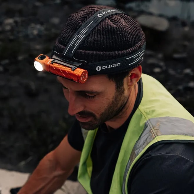 Lanternă frontală și unghiulară Olight Perun 3 Orange cu bandă pentru cap - 3000 lumeni