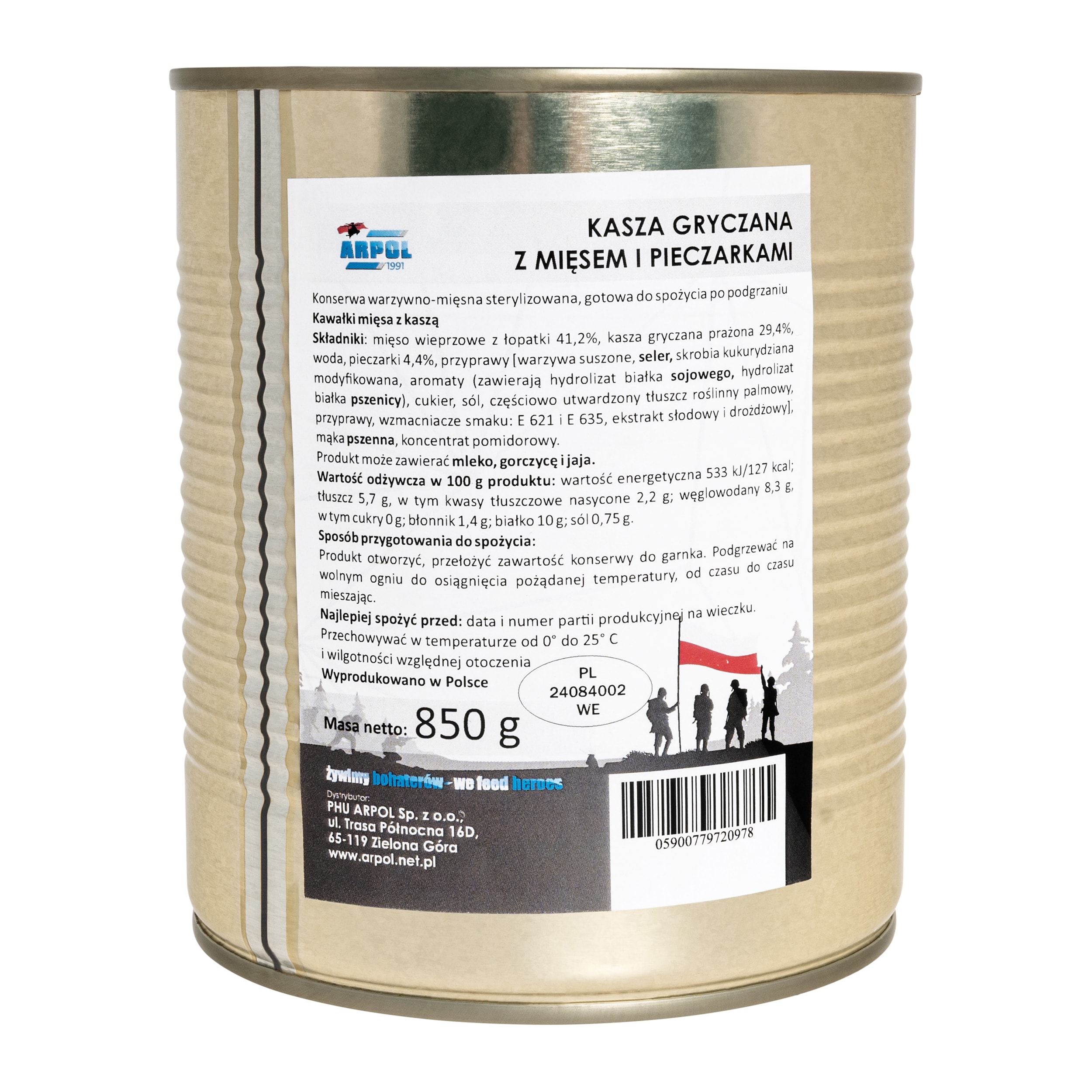 Conservă alimentară Arpol - Hrișcă cu carne si ciuperci champignon 850 g