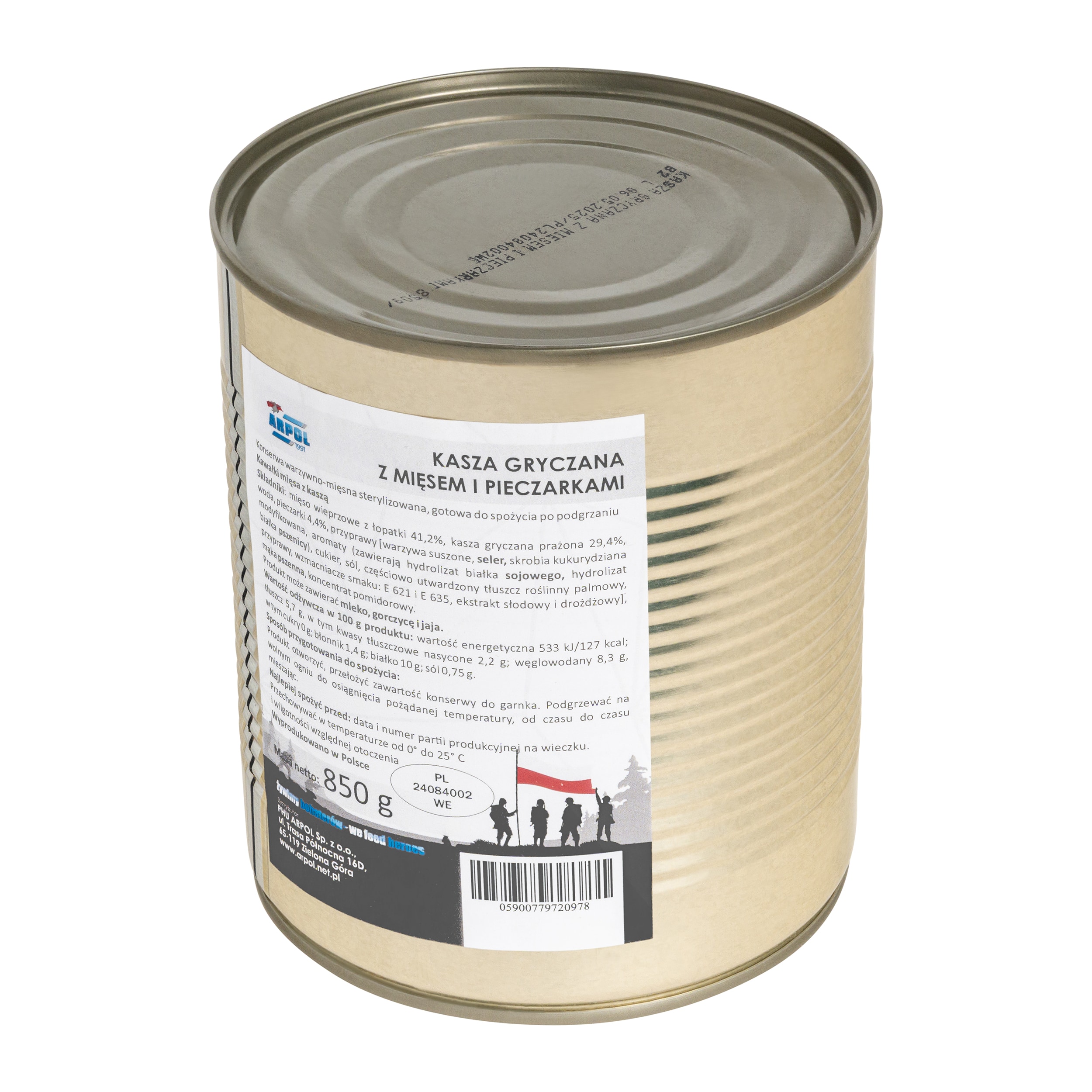 Conservă alimentară Arpol - Hrișcă cu carne si ciuperci champignon 850 g