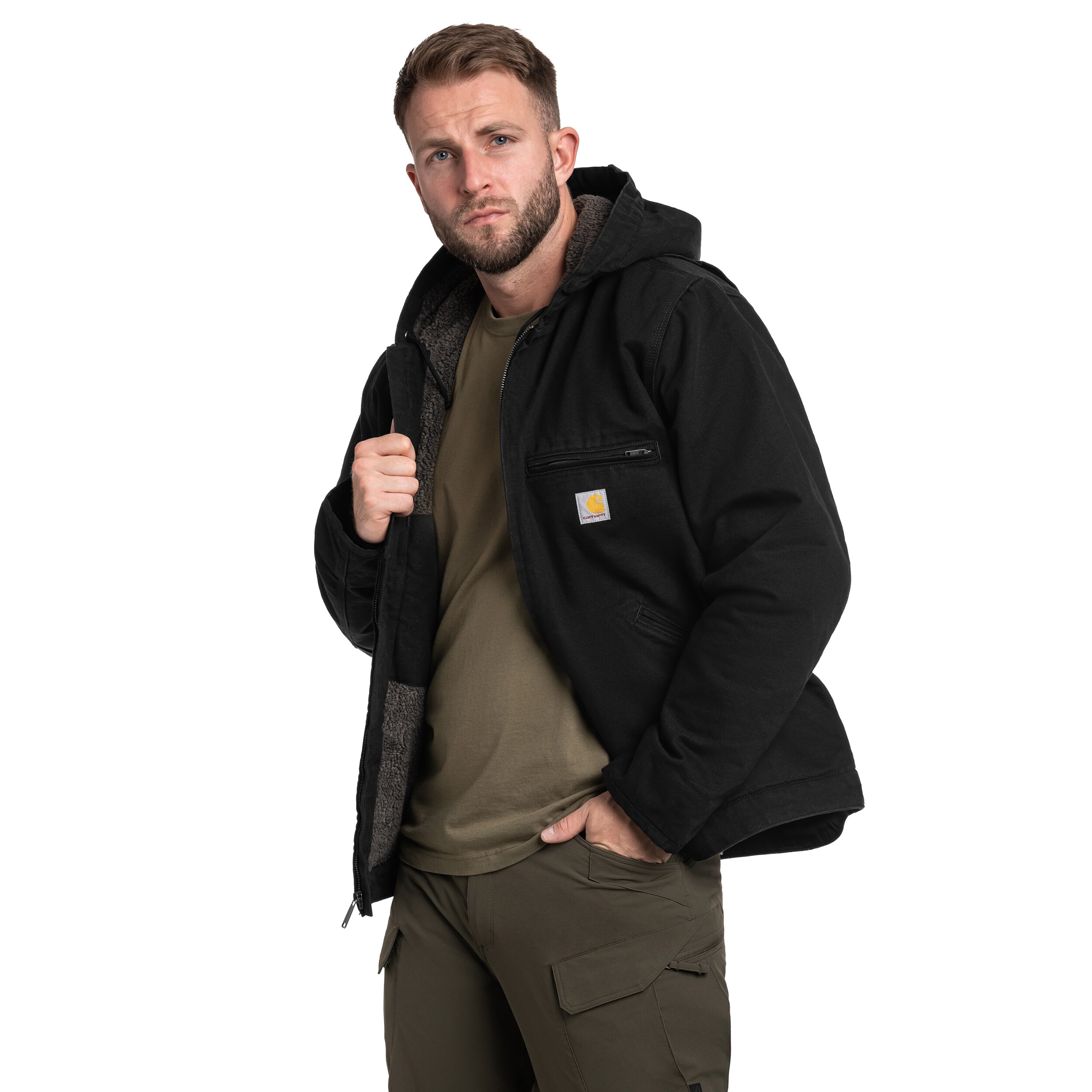 Jachetă Carhartt Washed Duck Sherpa Lined - Black