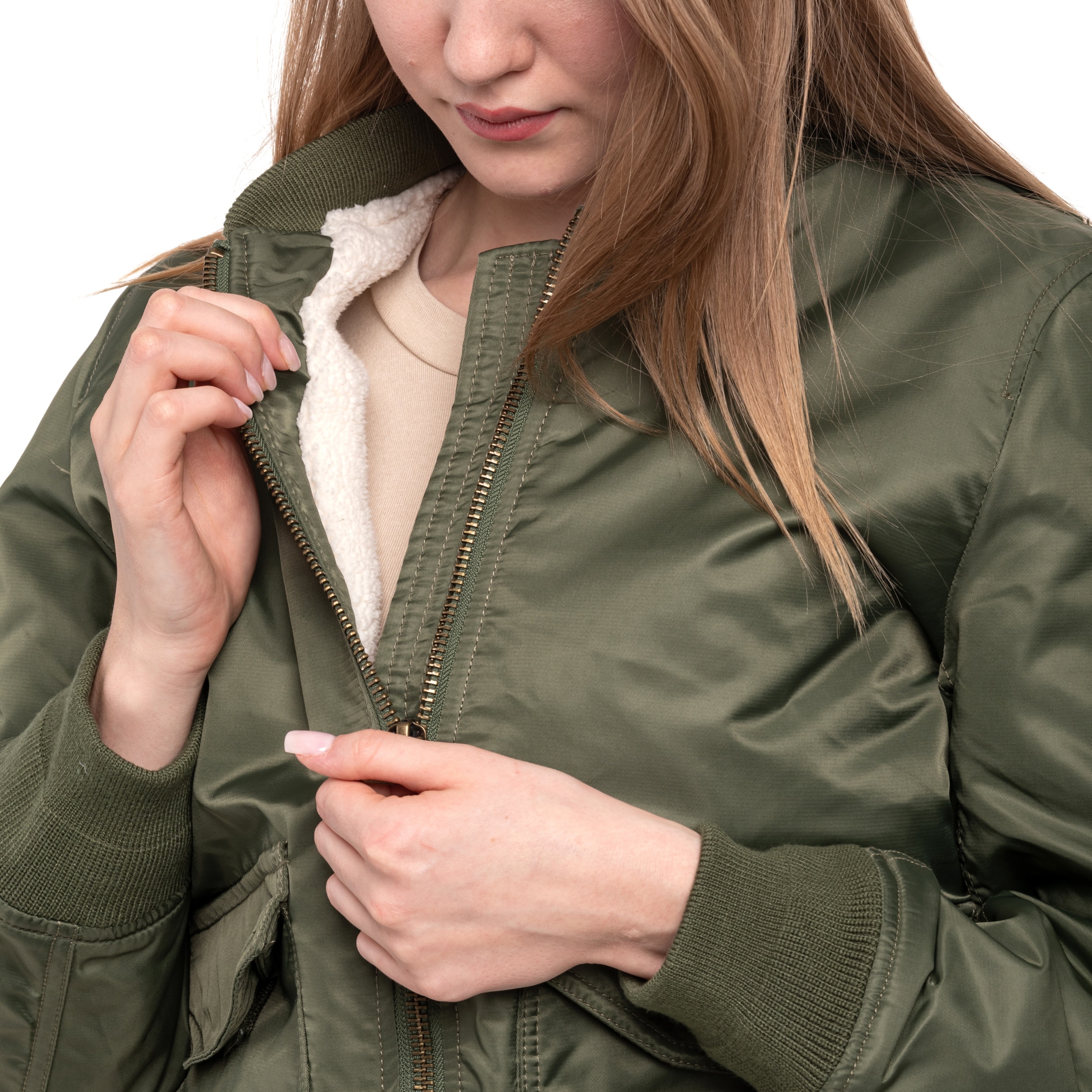 Jachetă de damă Brandit Bomber Sherpa - Olive